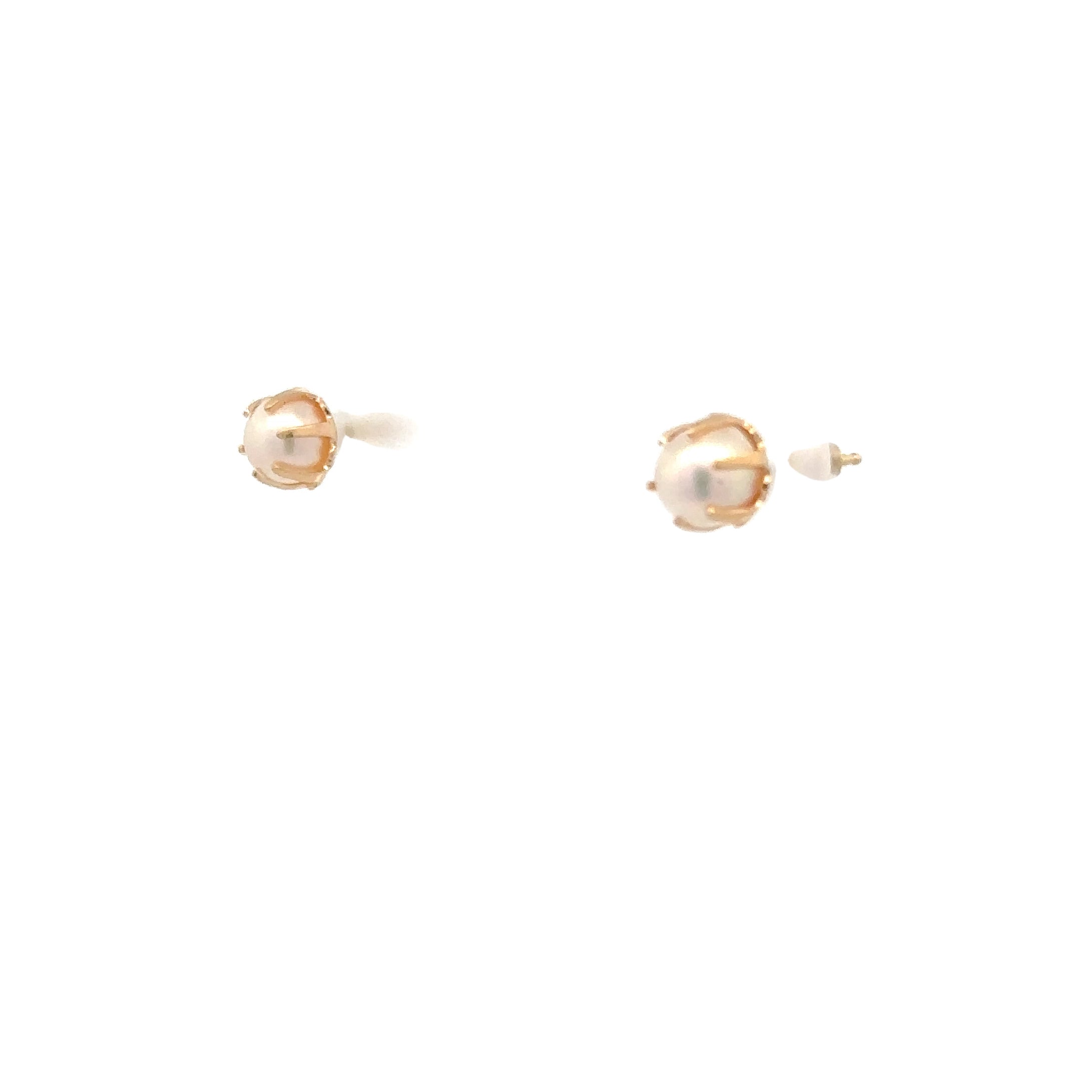 Estate Collection: 14K Yellow Gold 6-Prong Pink Pearl Stud Earrings