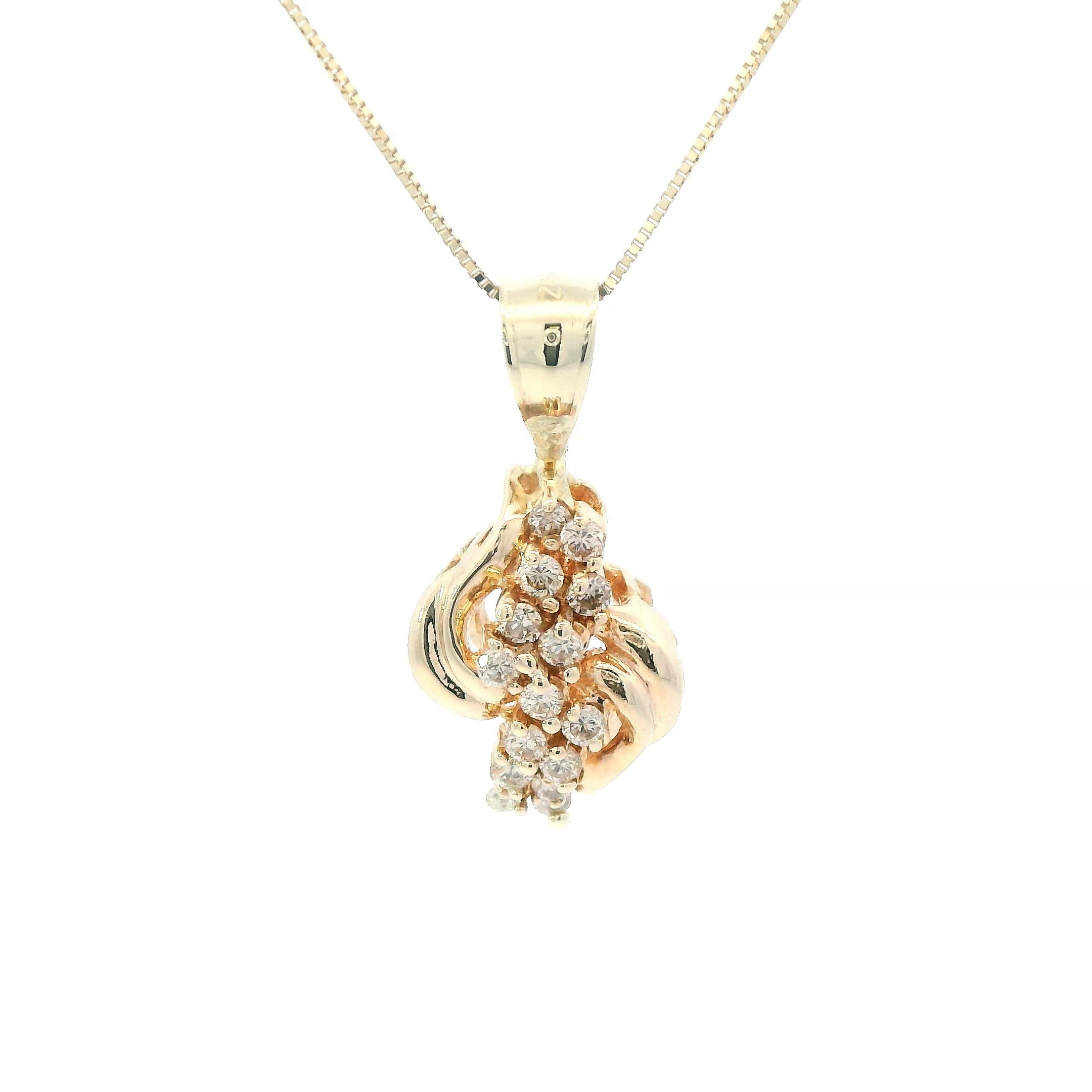 Estate Collection: 14K Yellow Gold Swirling Diamond Pendant with Chain