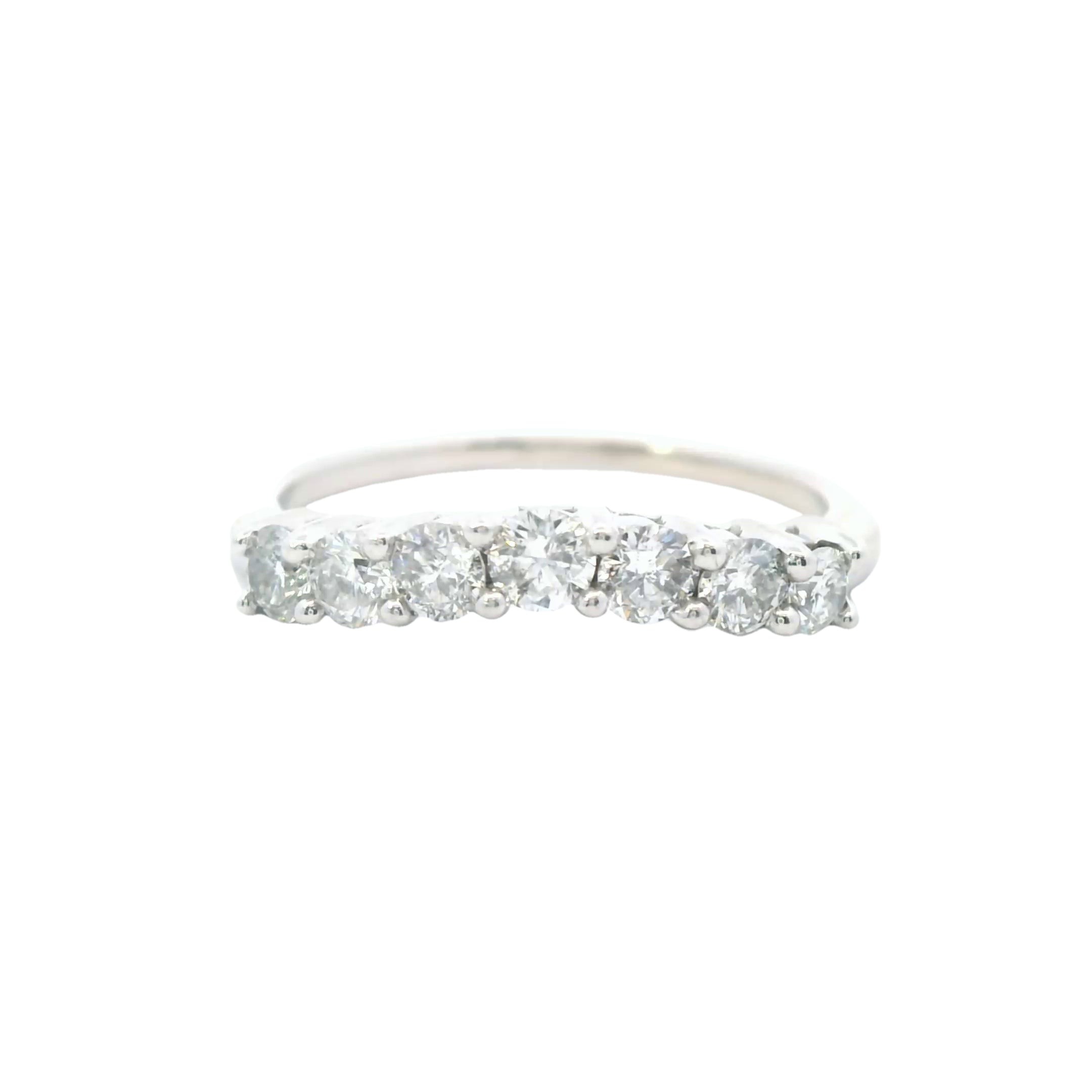 Estate Collection: Set of Two 14K White Gold 7-Across Curved Diamond Bands