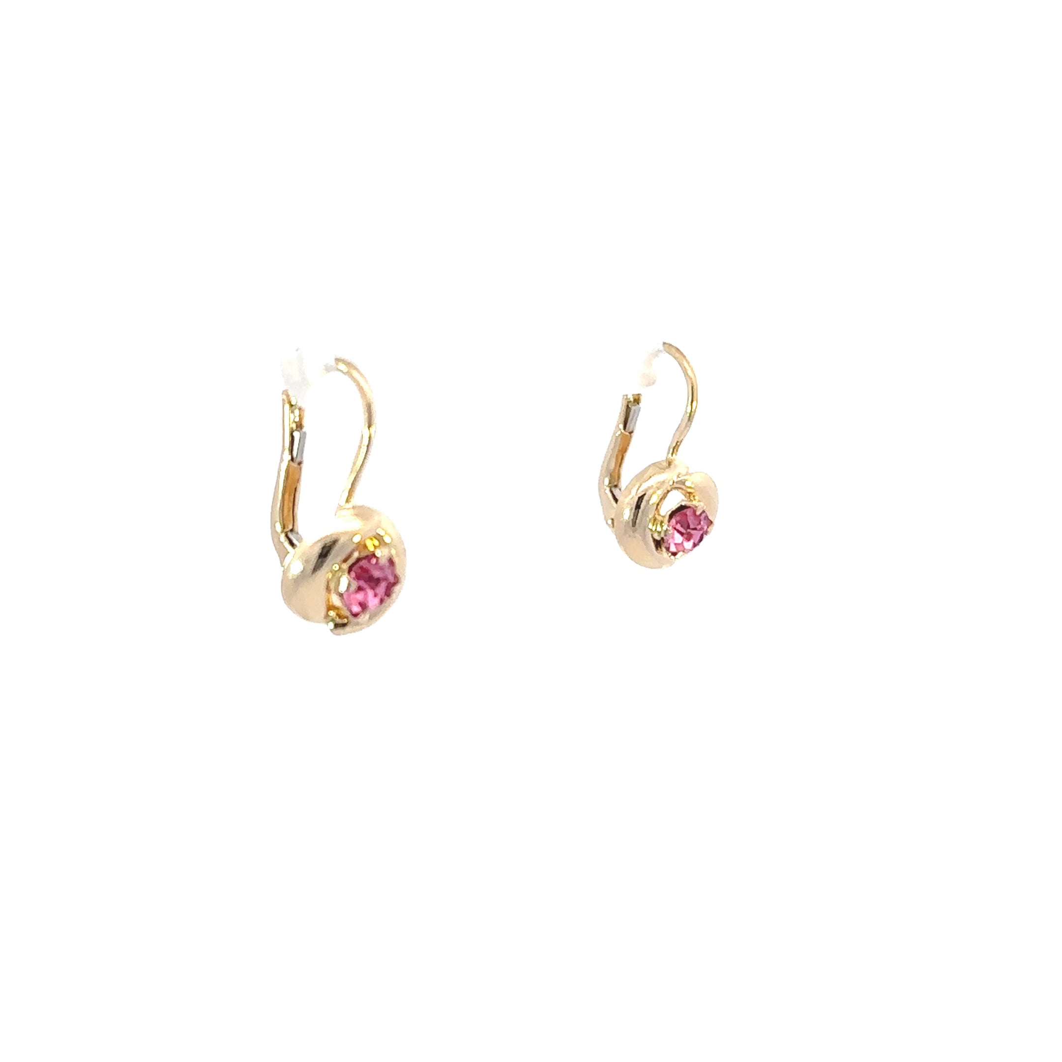 Estate Collection: 14K Yellow Gold Pink Gemstone Leverback Earrings