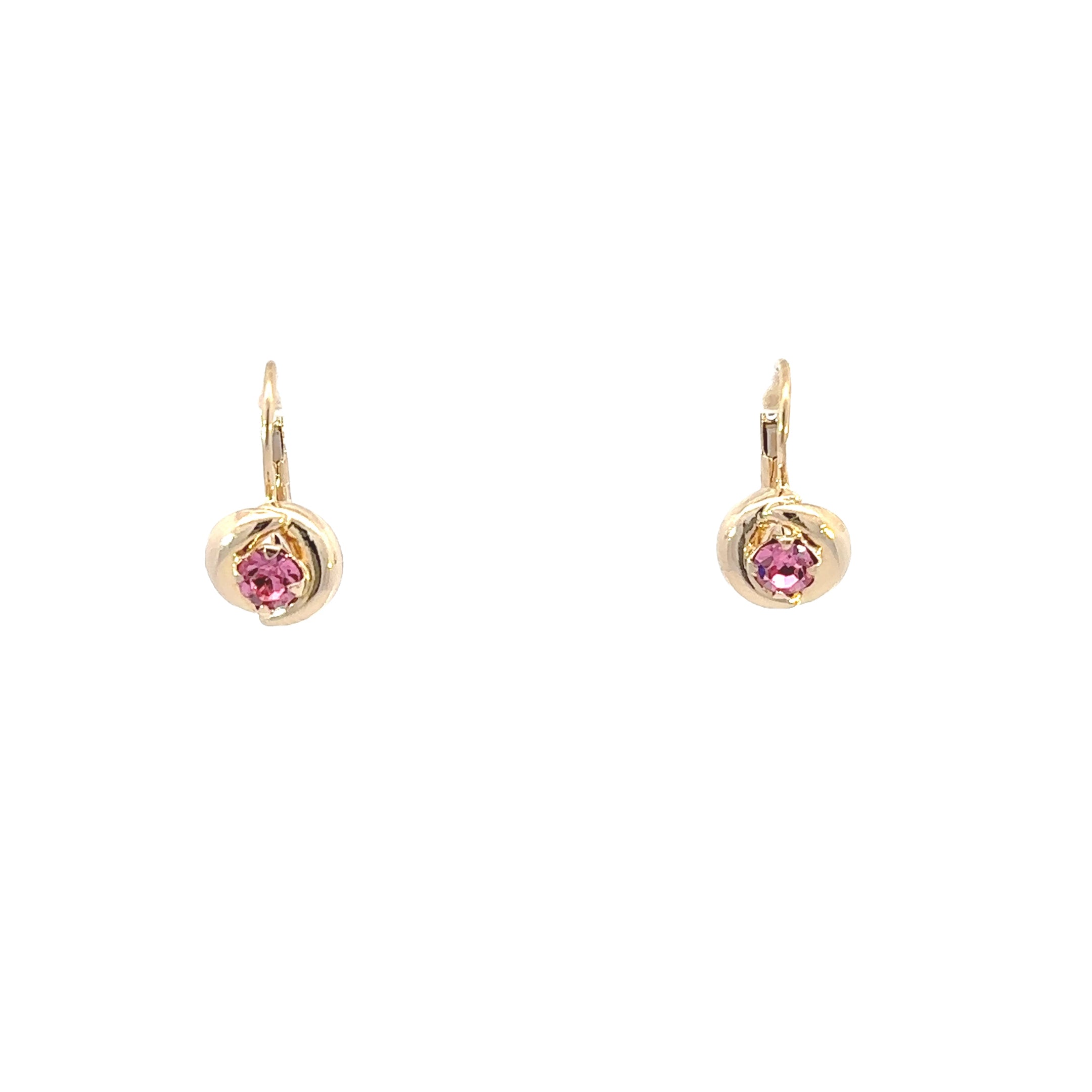 Estate Collection: 14K Yellow Gold Pink Gemstone Leverback Earrings