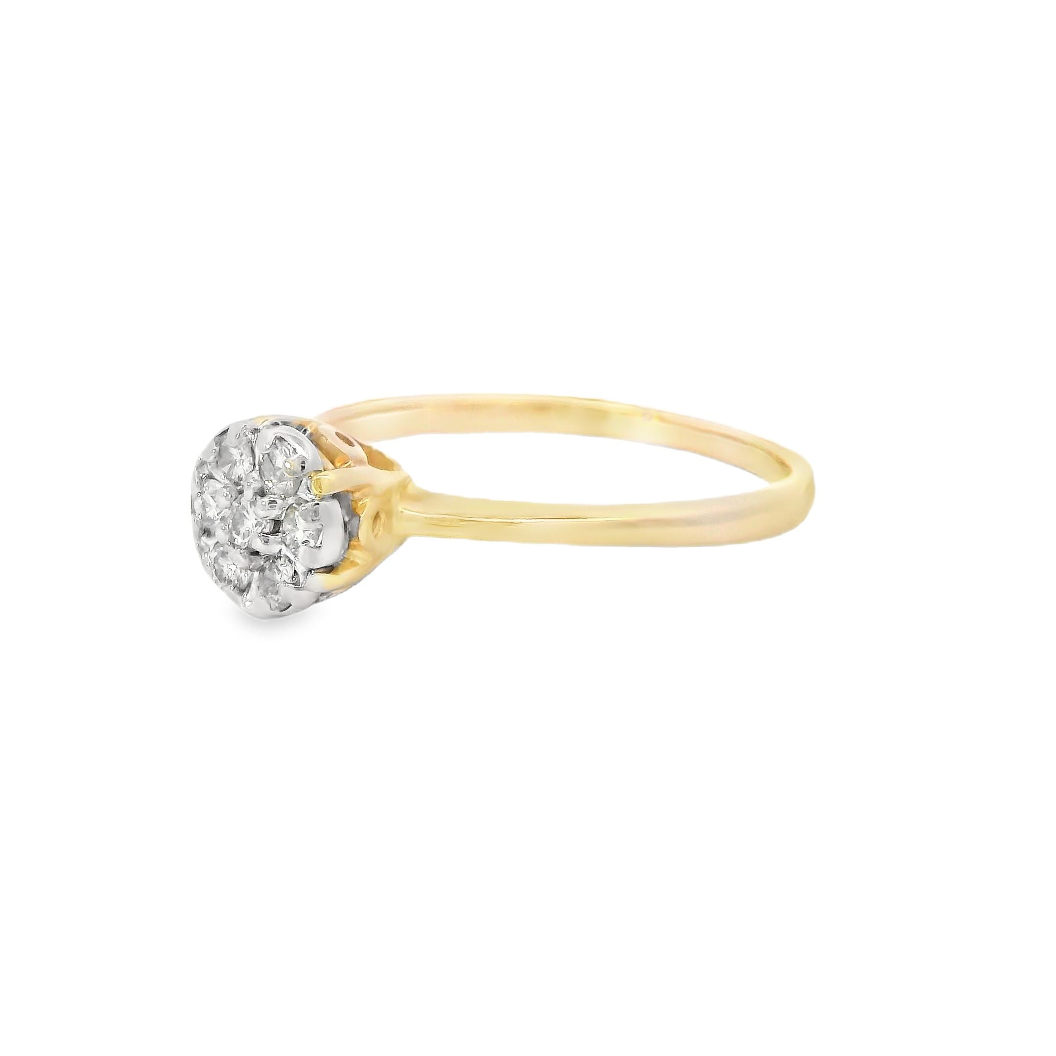 Estate Collection: 14K Yellow Gold Round Diamond Vintage Cluster Ring