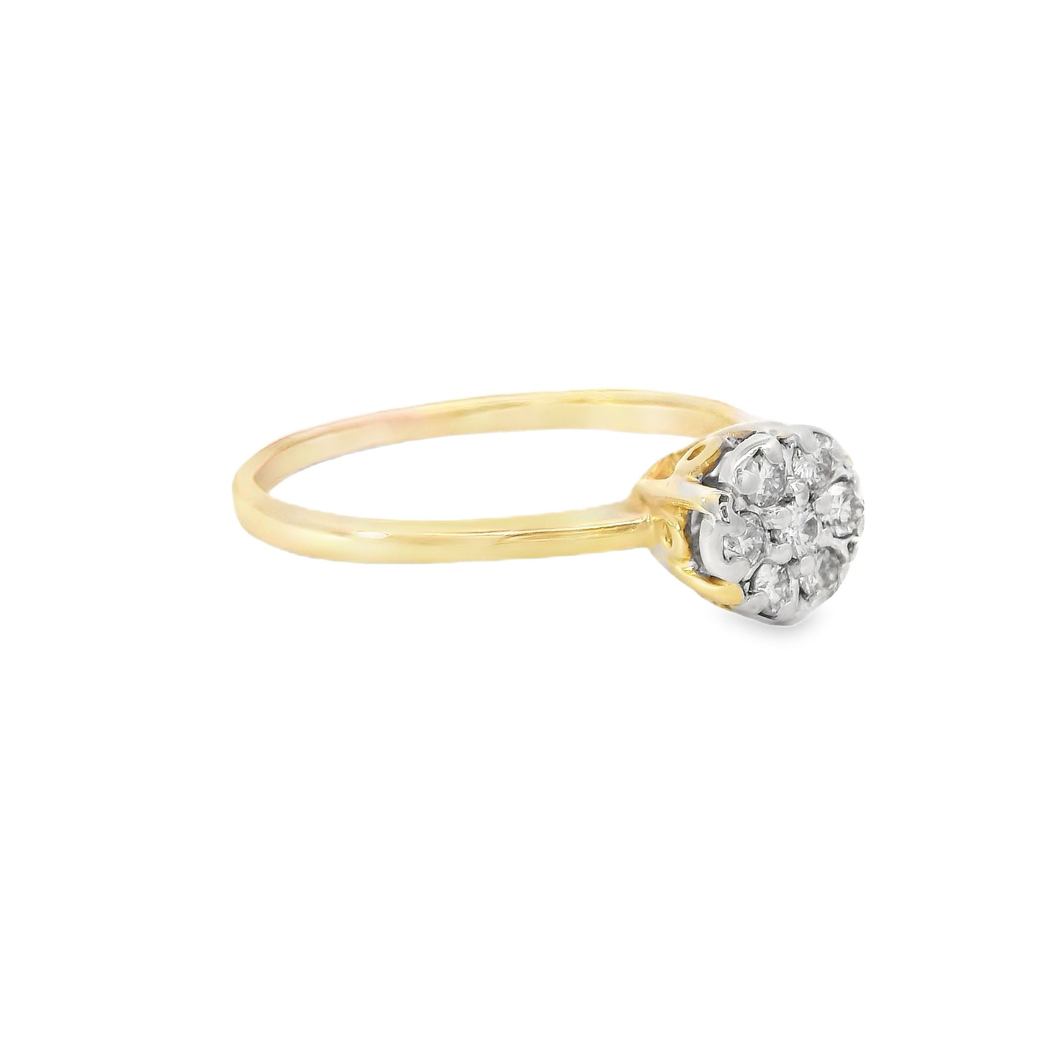 Estate Collection: 14K Yellow Gold Round Diamond Vintage Cluster Ring