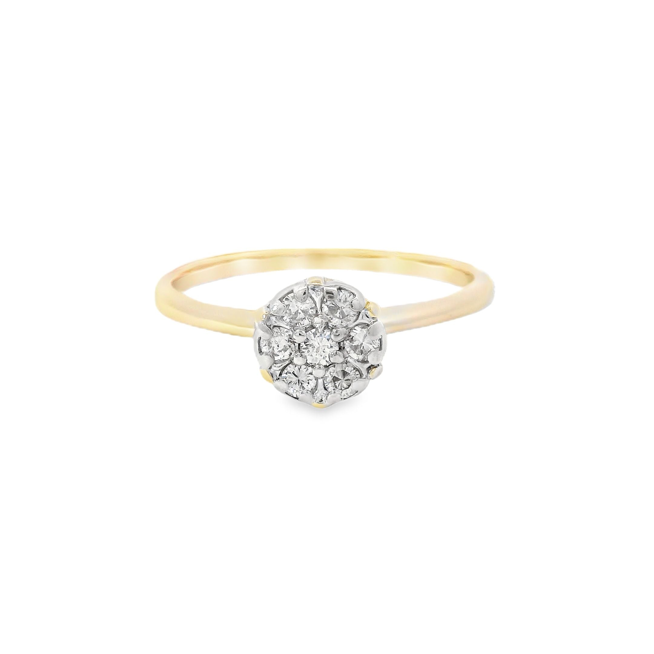 Estate Collection: 14K Yellow Gold Round Diamond Vintage Cluster Ring