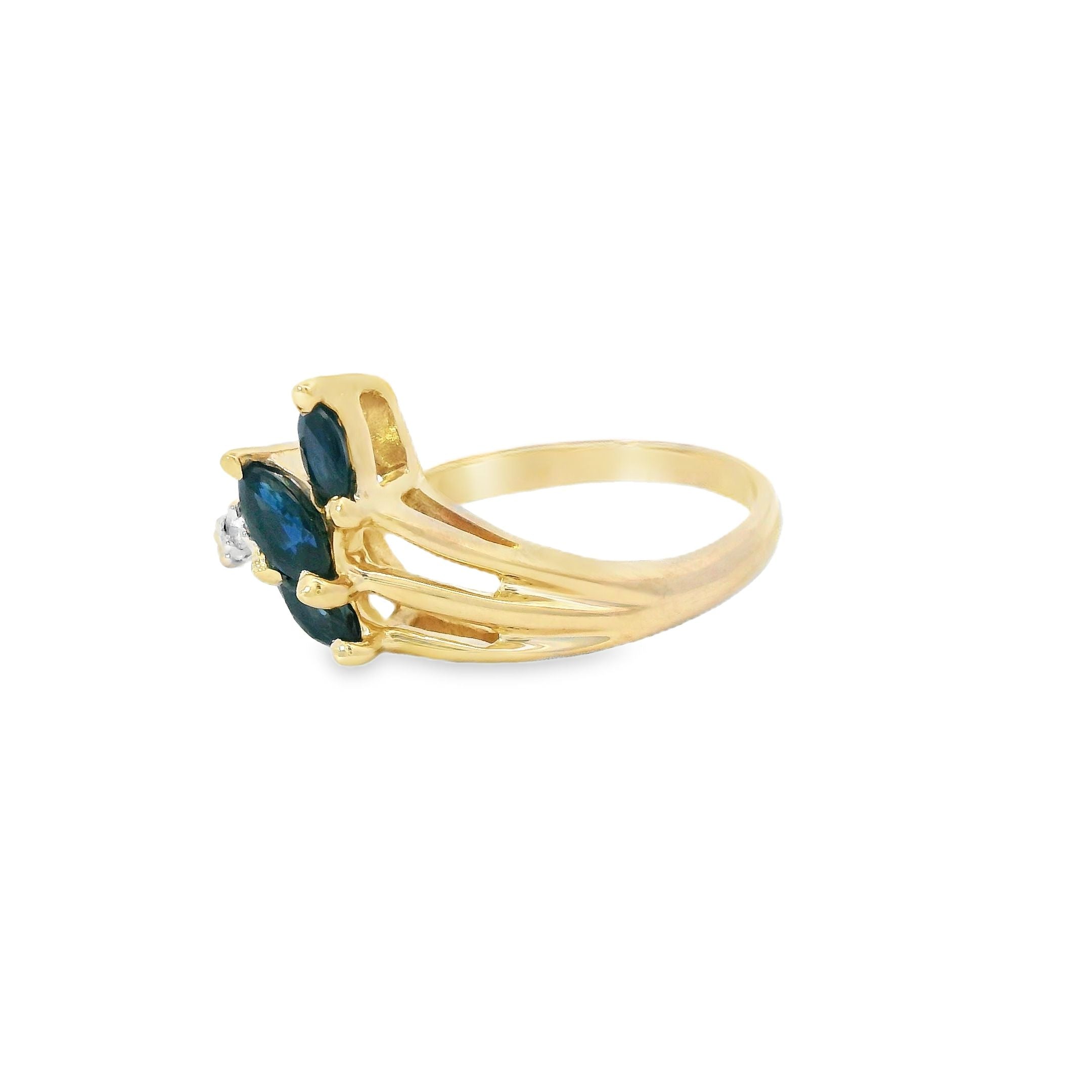 Estate Collection: 14K Yellow Gold Diamond & Marquise Sapphirre Ring