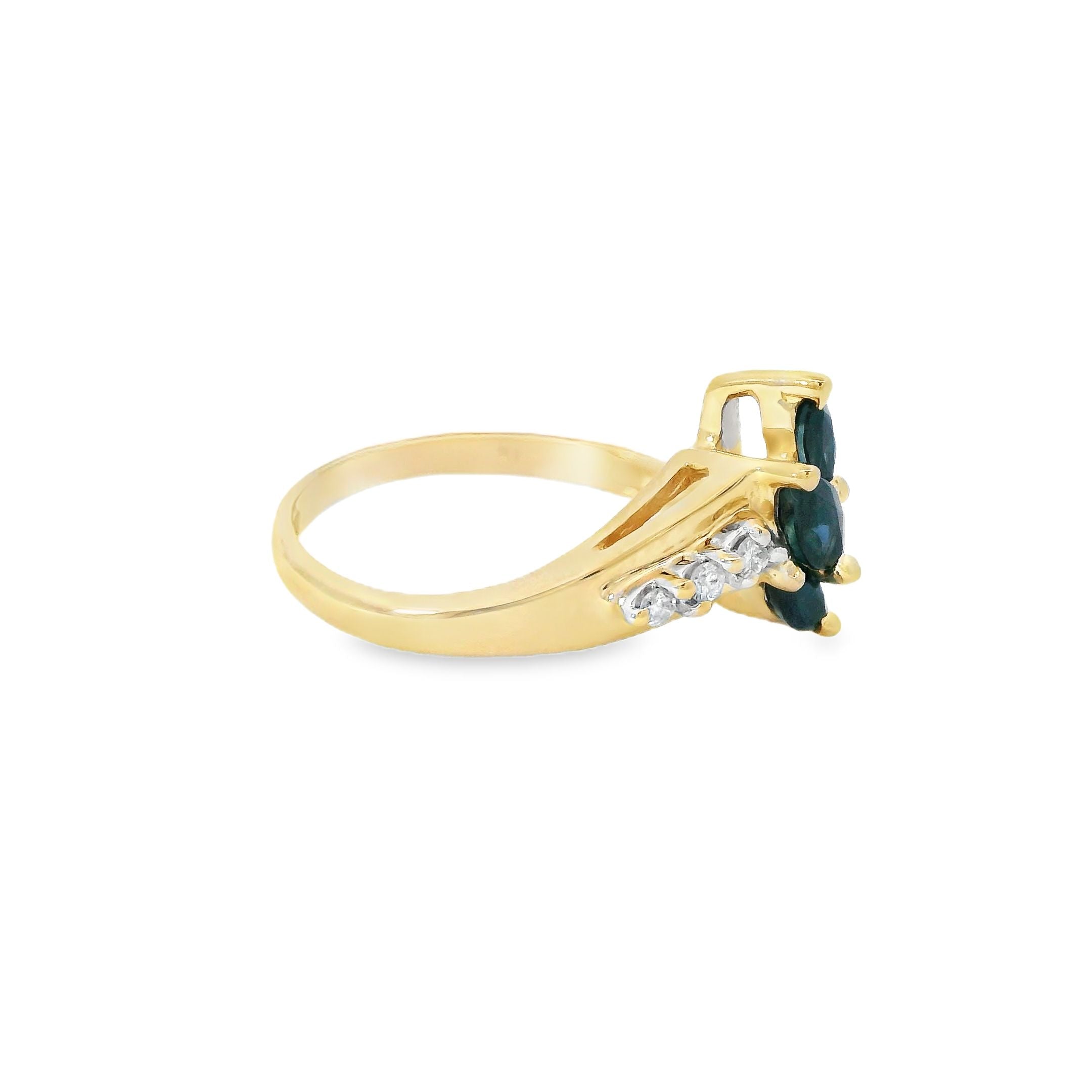 Estate Collection: 14K Yellow Gold Diamond & Marquise Sapphirre Ring