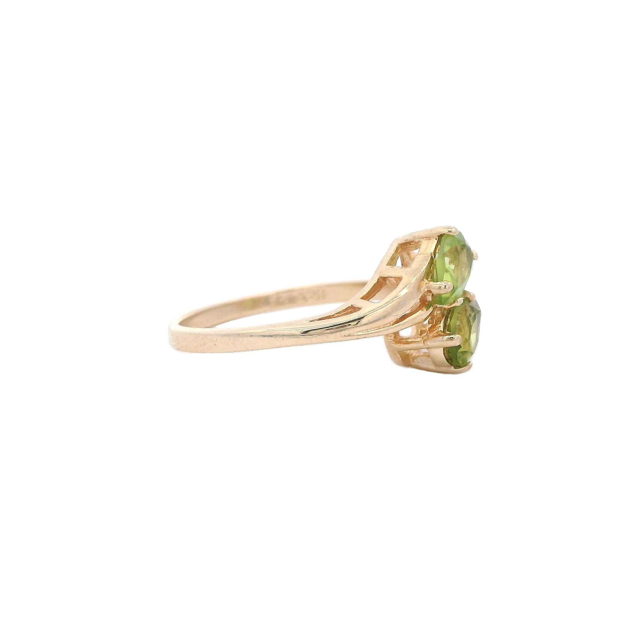 Estate Collection: 14K Yellow Gold 2-Stone Pear-Cut Peridot Bypass Ring
