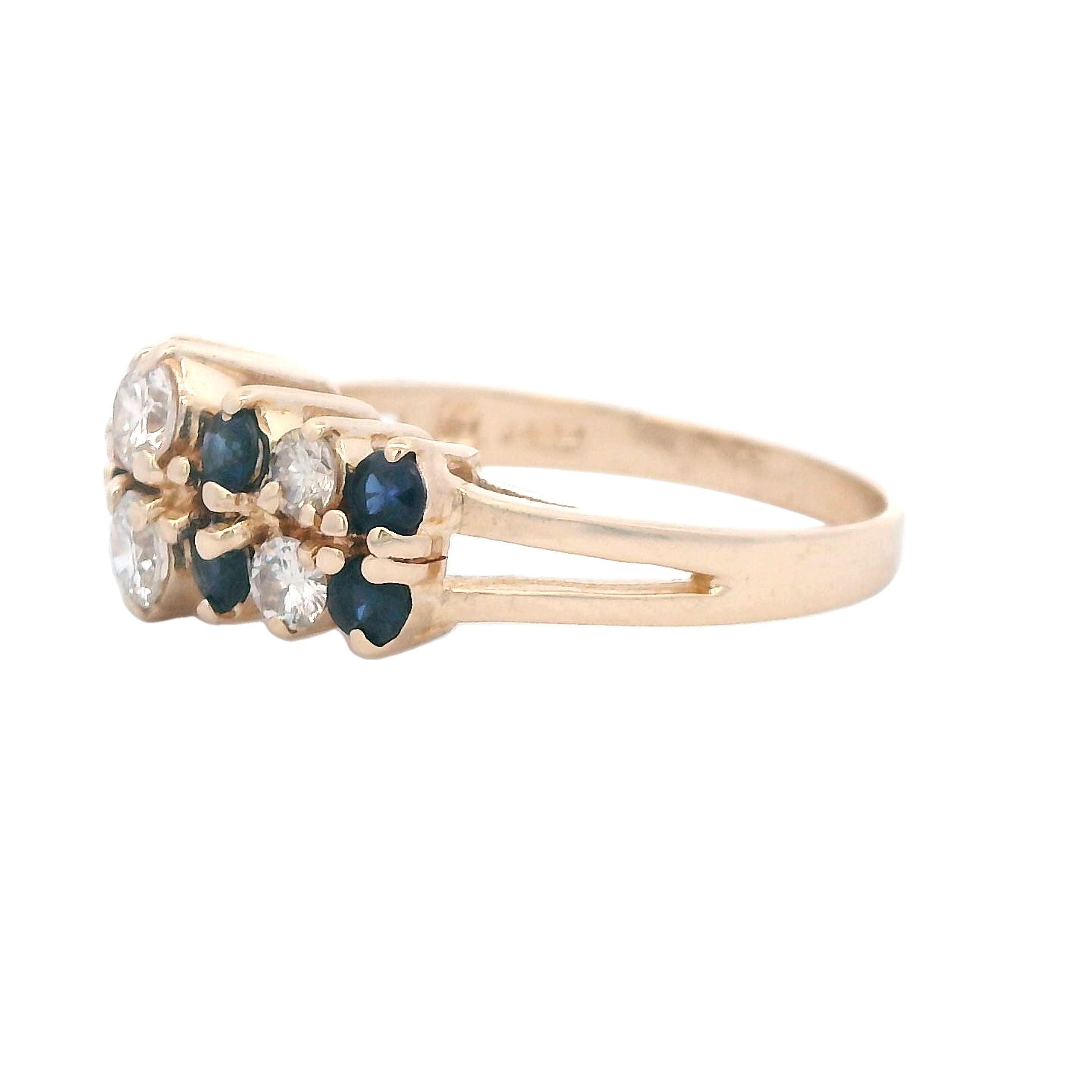 Estate Collection: 14K Yellow Gold Graduated Round Sapphire & Diamond Ring