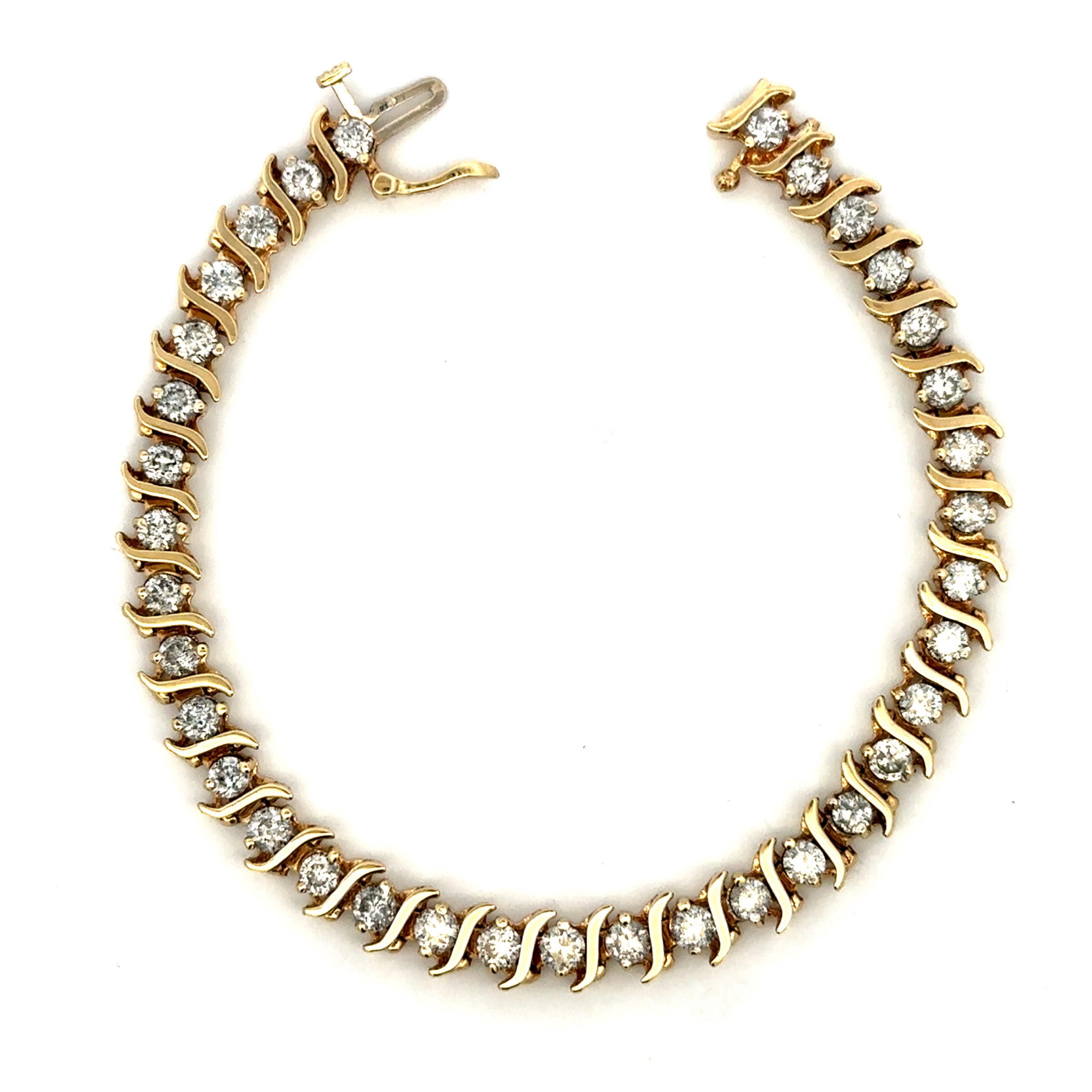 Estate Collection: 14K Yellow Gold 7.25" Approximate 4CTW. Bar Diamond Tennis Bracelet