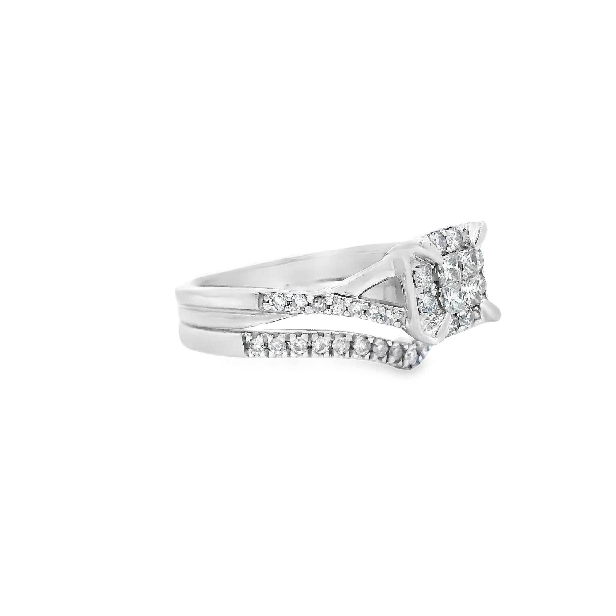 Estate Collection: 10K White Gold Cluster Diamond Engagement Ring and Band Set