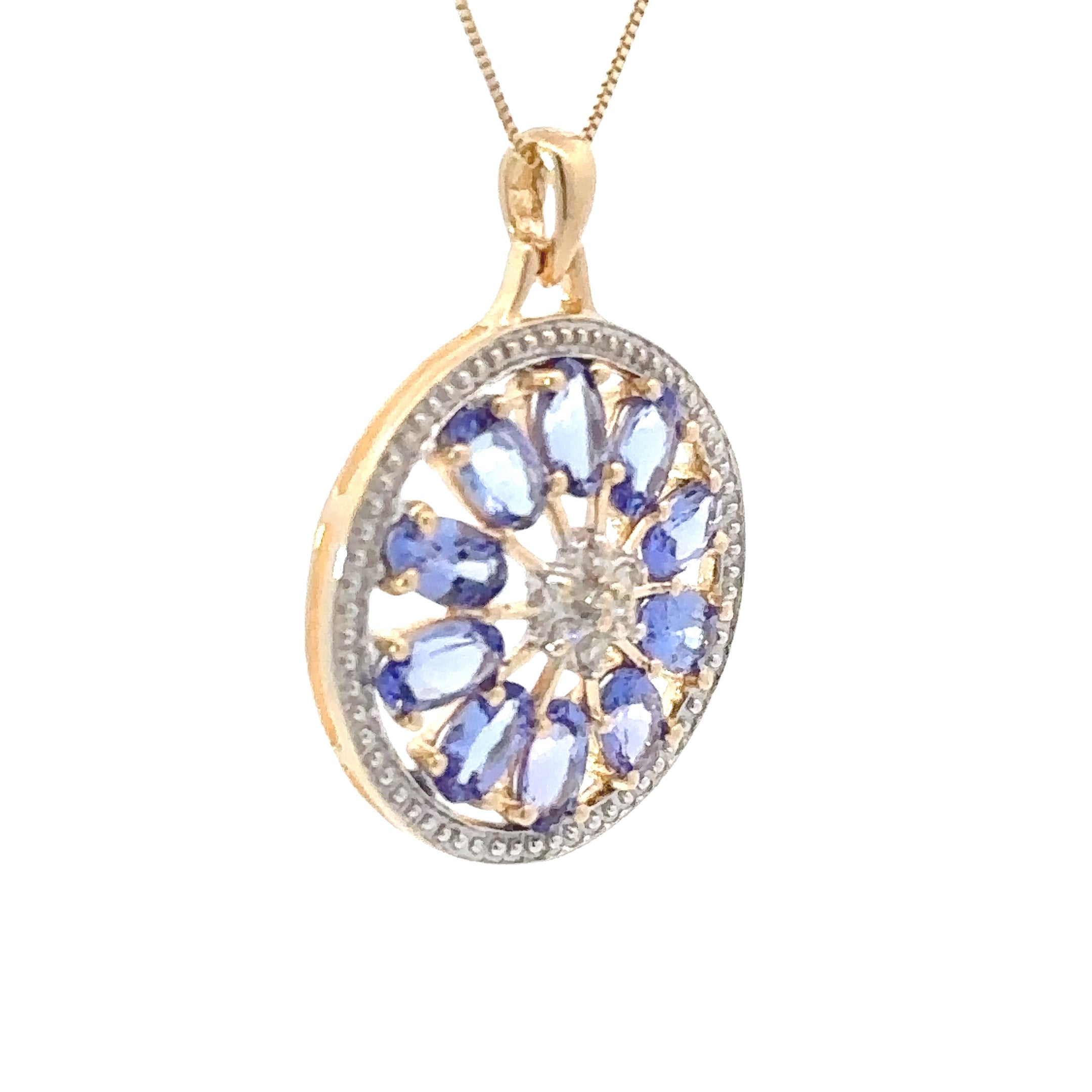 Estate Collection: 14K Yellow Gold Tanzanite & Diamond Pendant with Chain