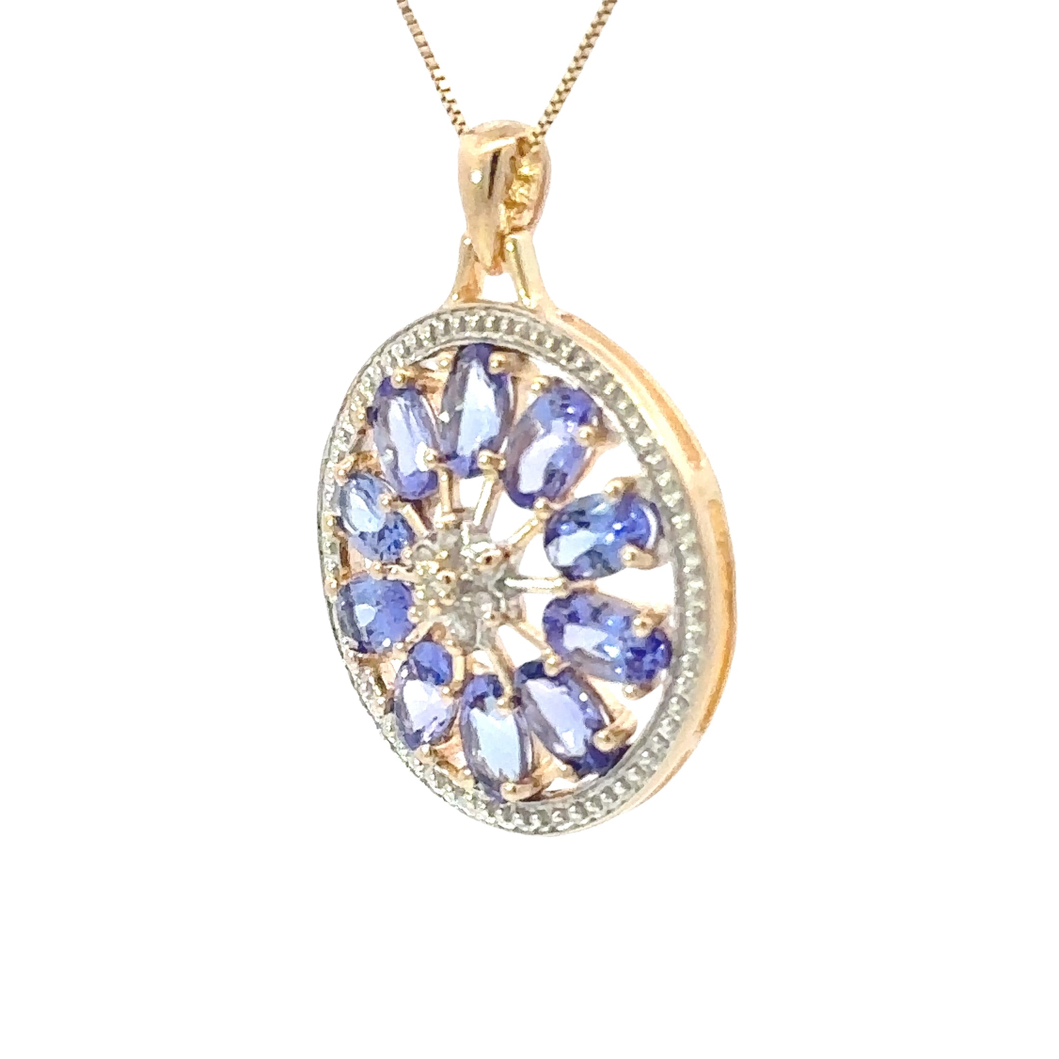 Estate Collection: 14K Yellow Gold Tanzanite & Diamond Pendant with Chain