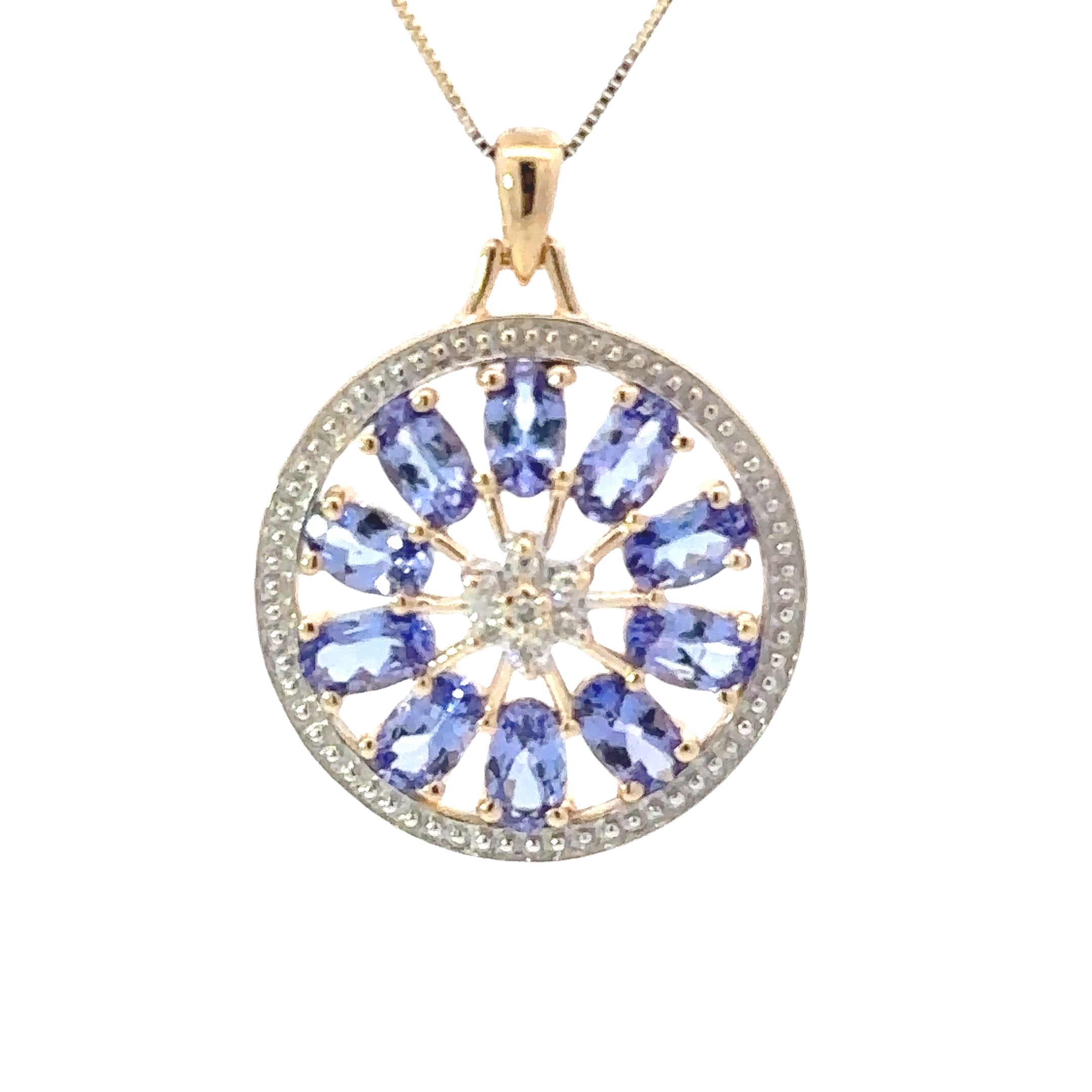 Estate Collection: 14K Yellow Gold Tanzanite & Diamond Pendant with Chain