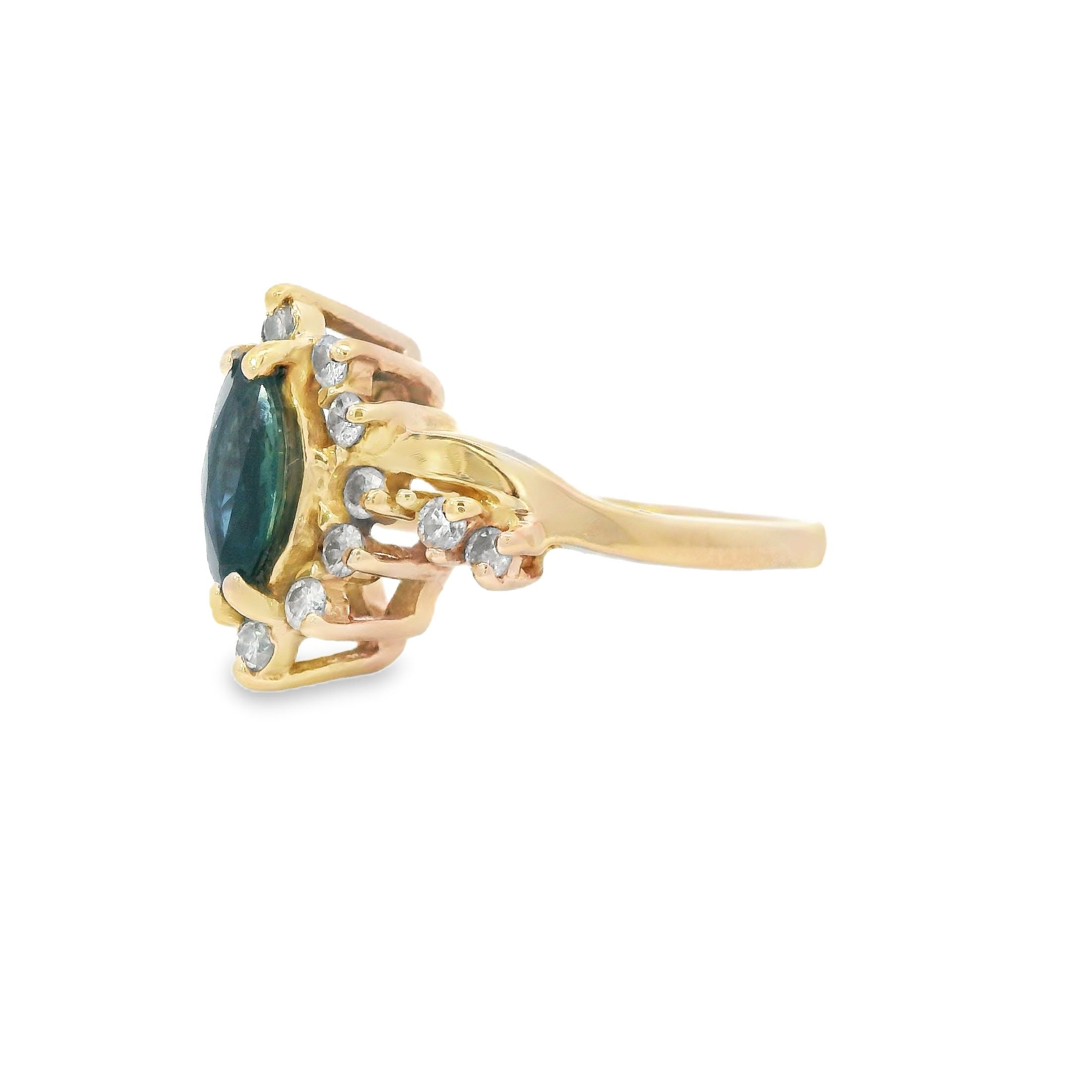 Estate Collection: 14K Yellow Gold Marquise Gemstone & Diamond Cocktail Ring