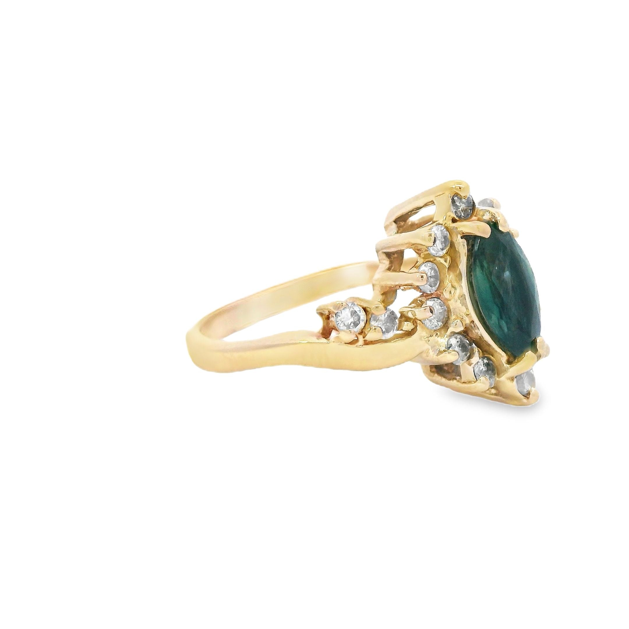 Estate Collection: 14K Yellow Gold Marquise Gemstone & Diamond Cocktail Ring