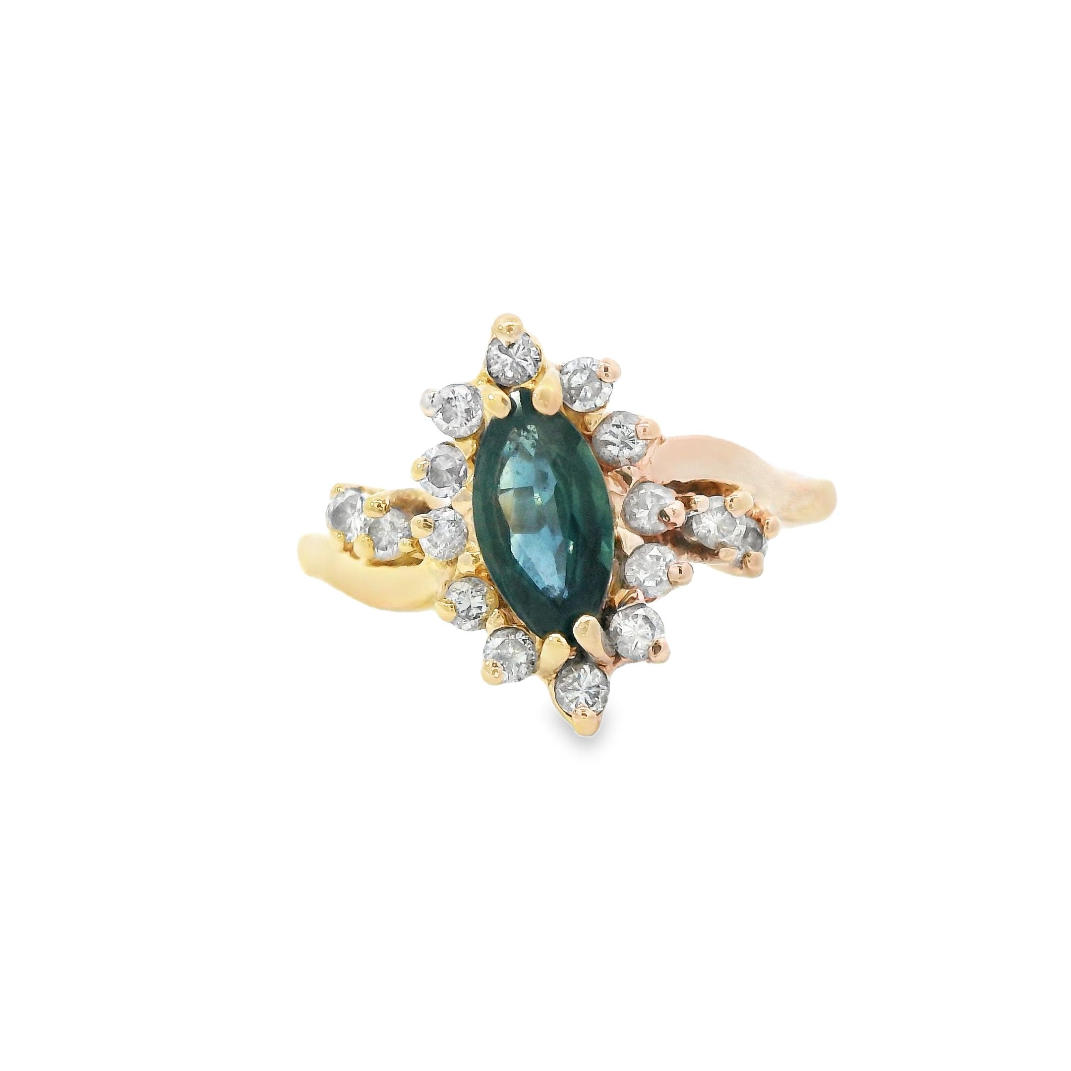 Estate Collection: 14K Yellow Gold Marquise Gemstone & Diamond Cocktail Ring