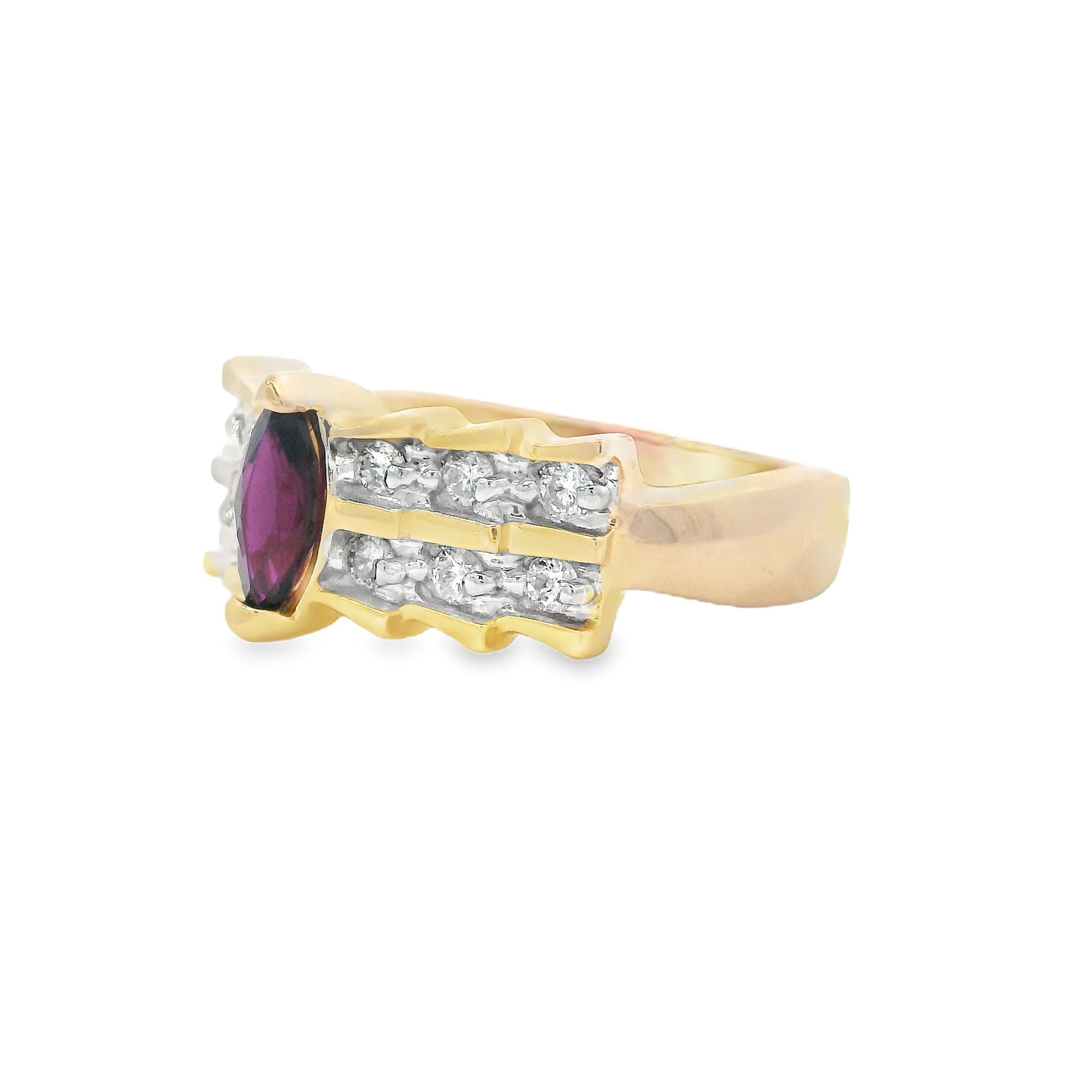 Estate Collection: 14K Yellow Gold Marquise Garnet & Diamond Ring