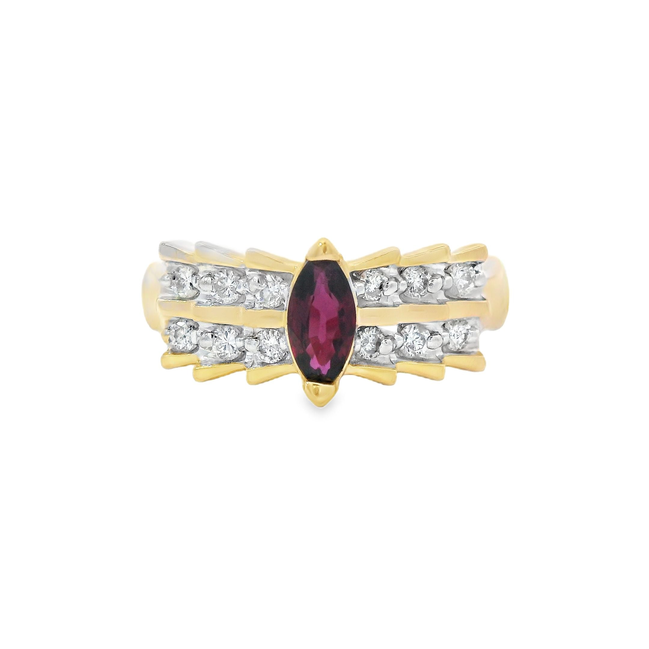 Estate Collection: 14K Yellow Gold Marquise Garnet & Diamond Ring