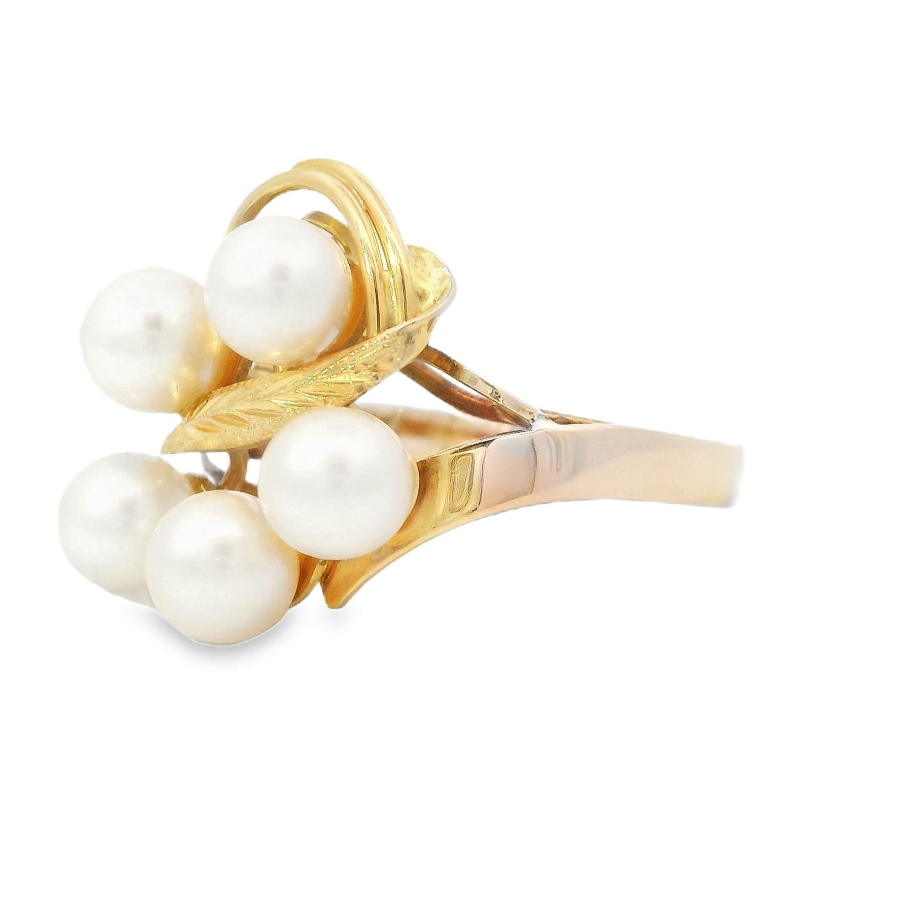 Estate Collection: 14K Yellow Gold Antique 5-Pearl Swirl Cluster Ring