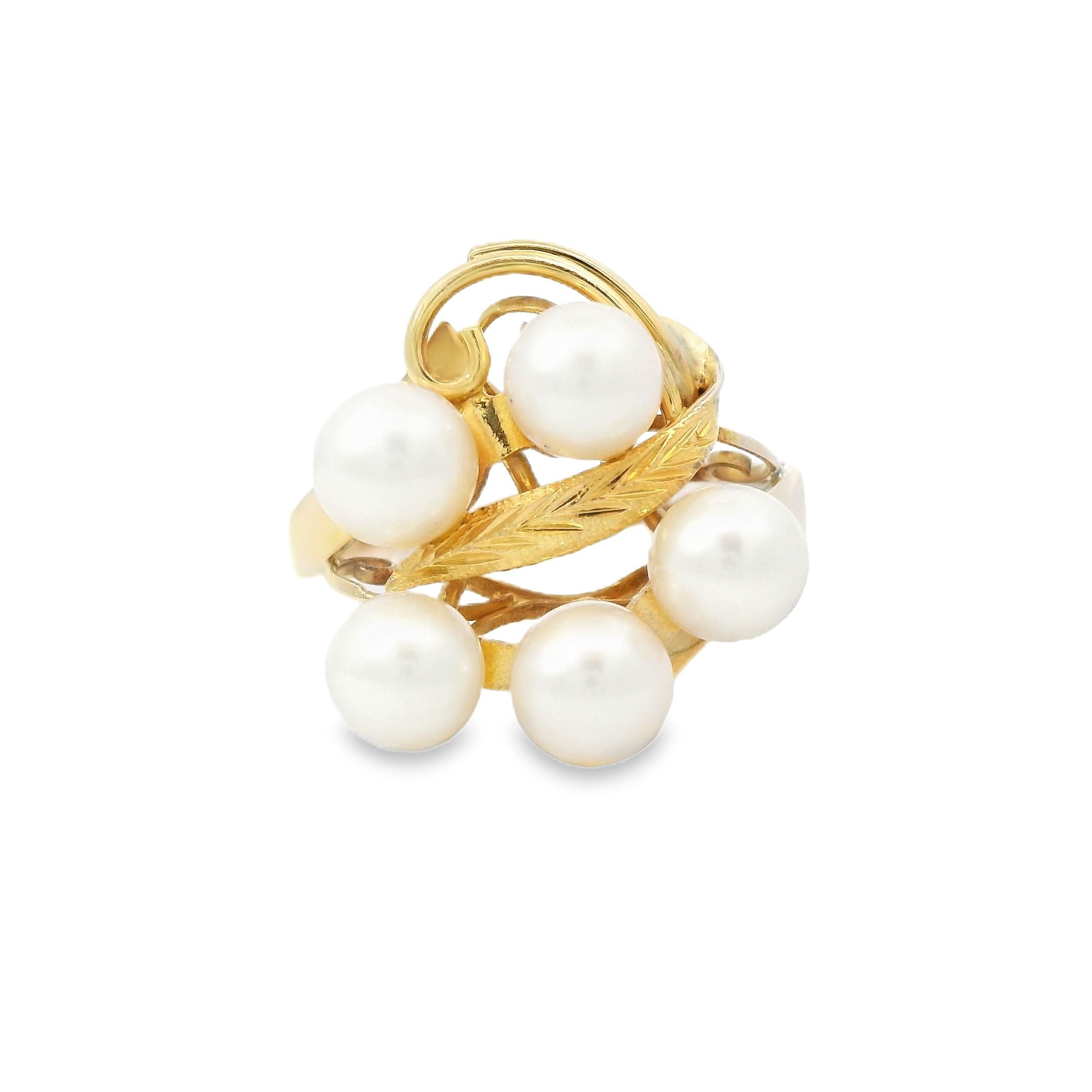 Estate Collection: 14K Yellow Gold Antique 5-Pearl Swirl Cluster Ring