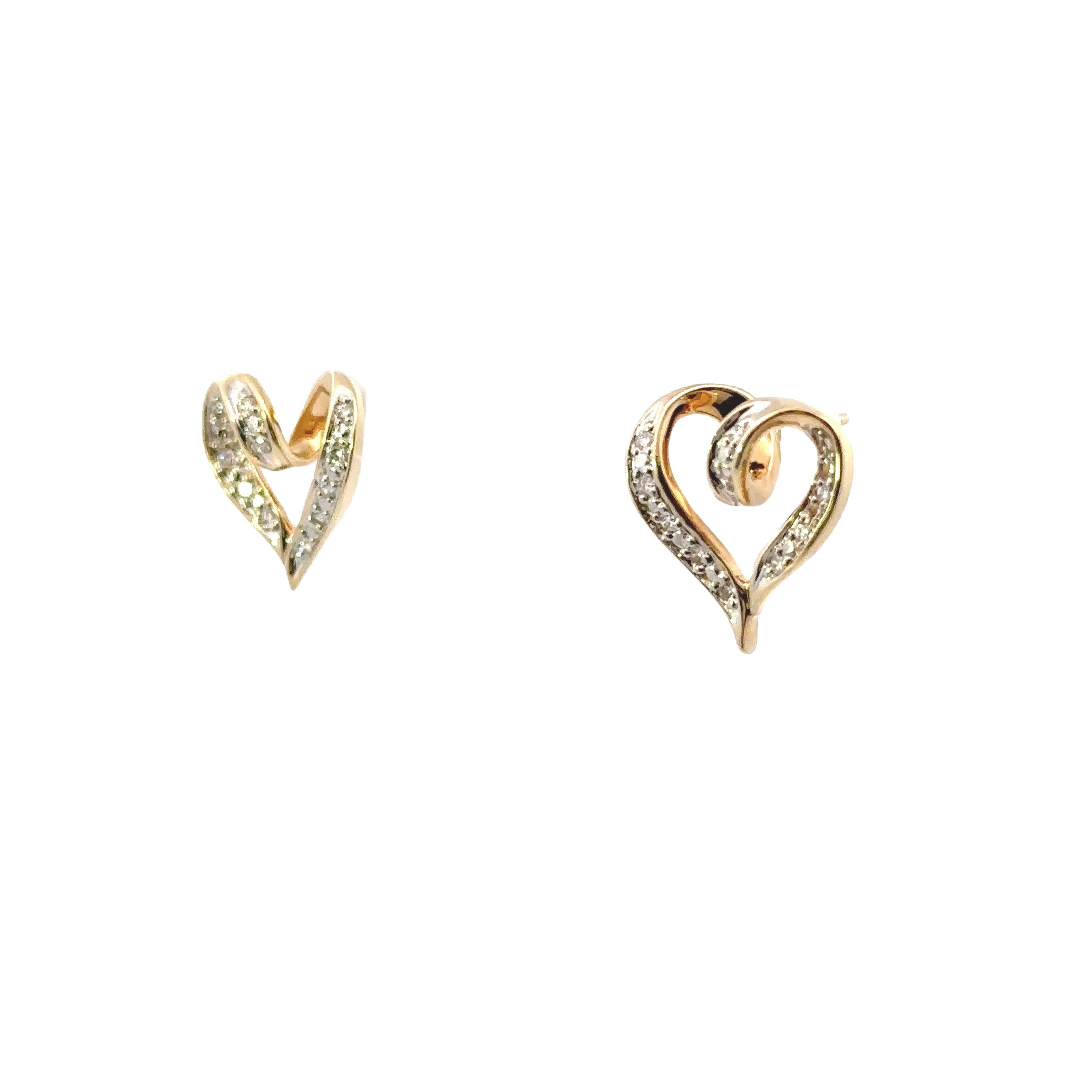 Estate Collection: 14K Yellow Gold Diamond Twist Heart Stud Earrings