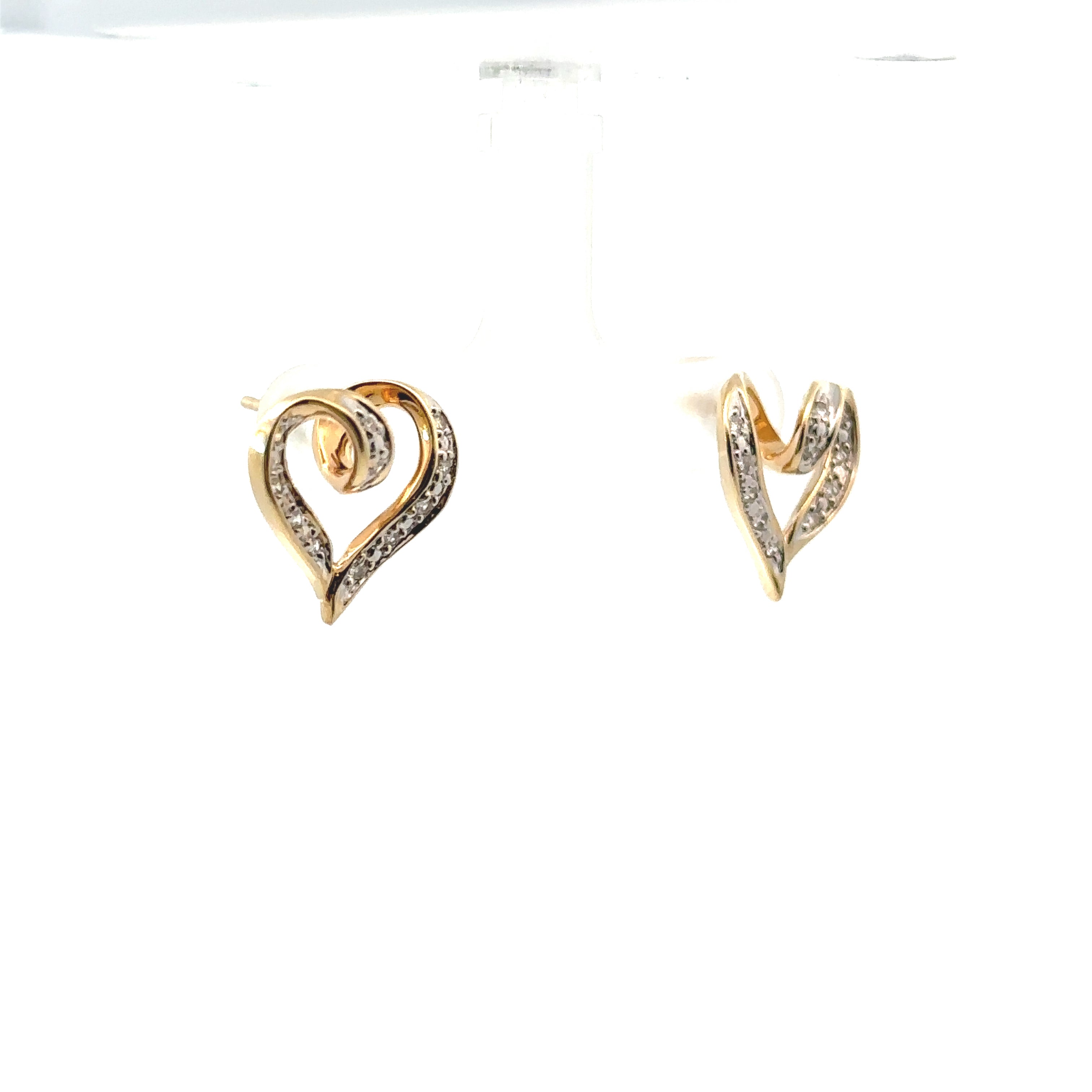 Estate Collection: 14K Yellow Gold Diamond Twist Heart Stud Earrings