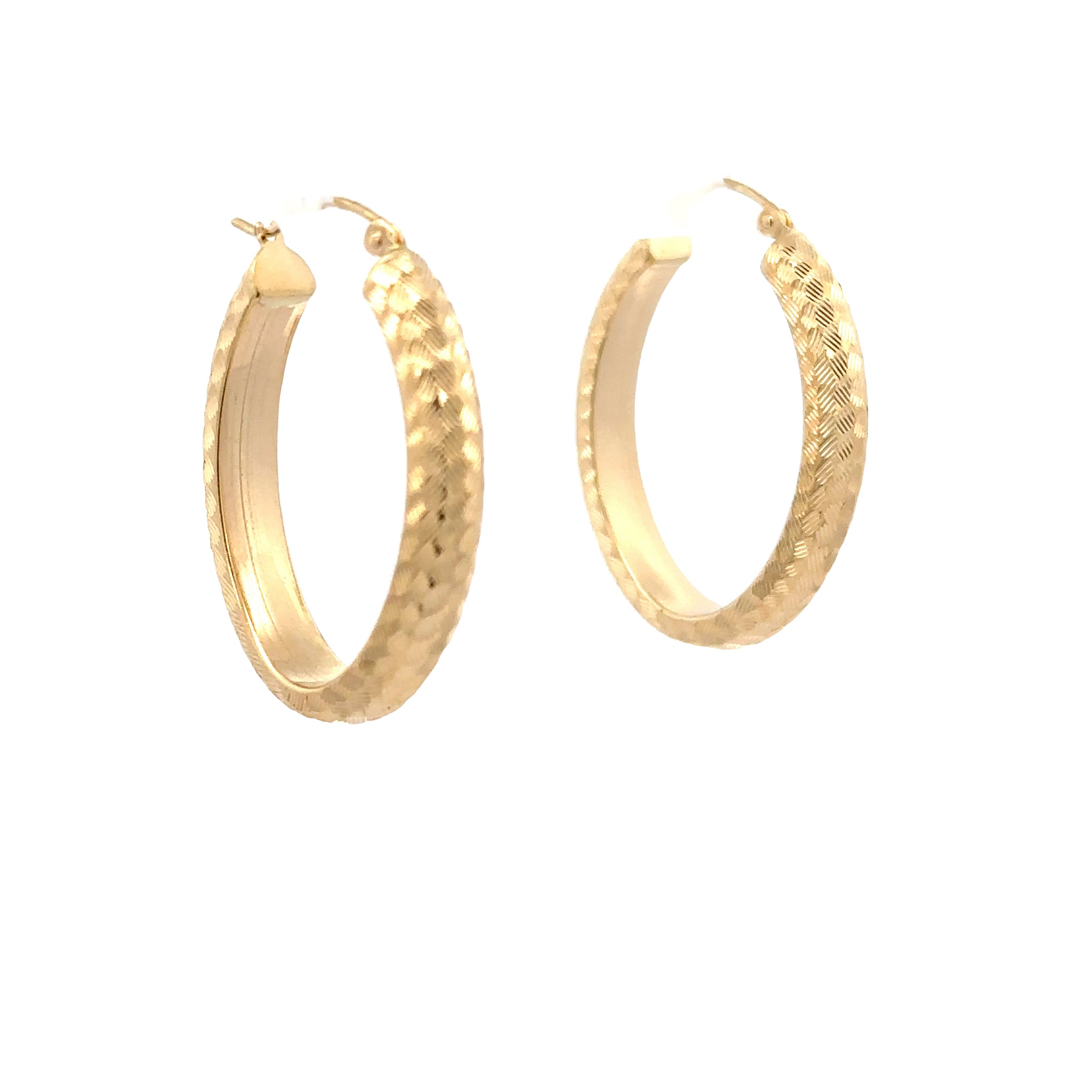 Estate Collection: 14K Yellow Gold Textured Hollow Oval Hoop Earrings