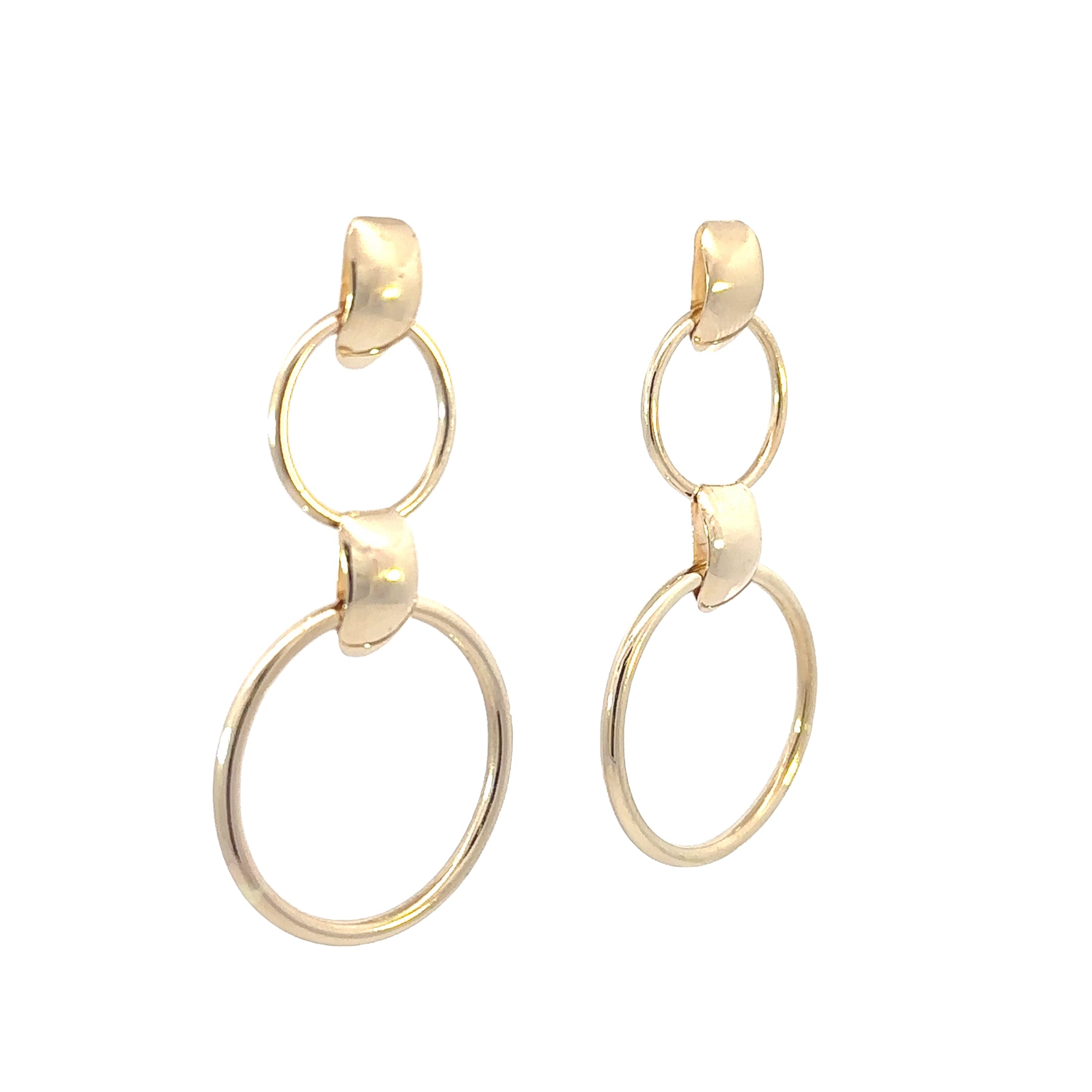 Estate Collection: 14K Yellow Gold Double Ring Drop Dangle Stud Earrings