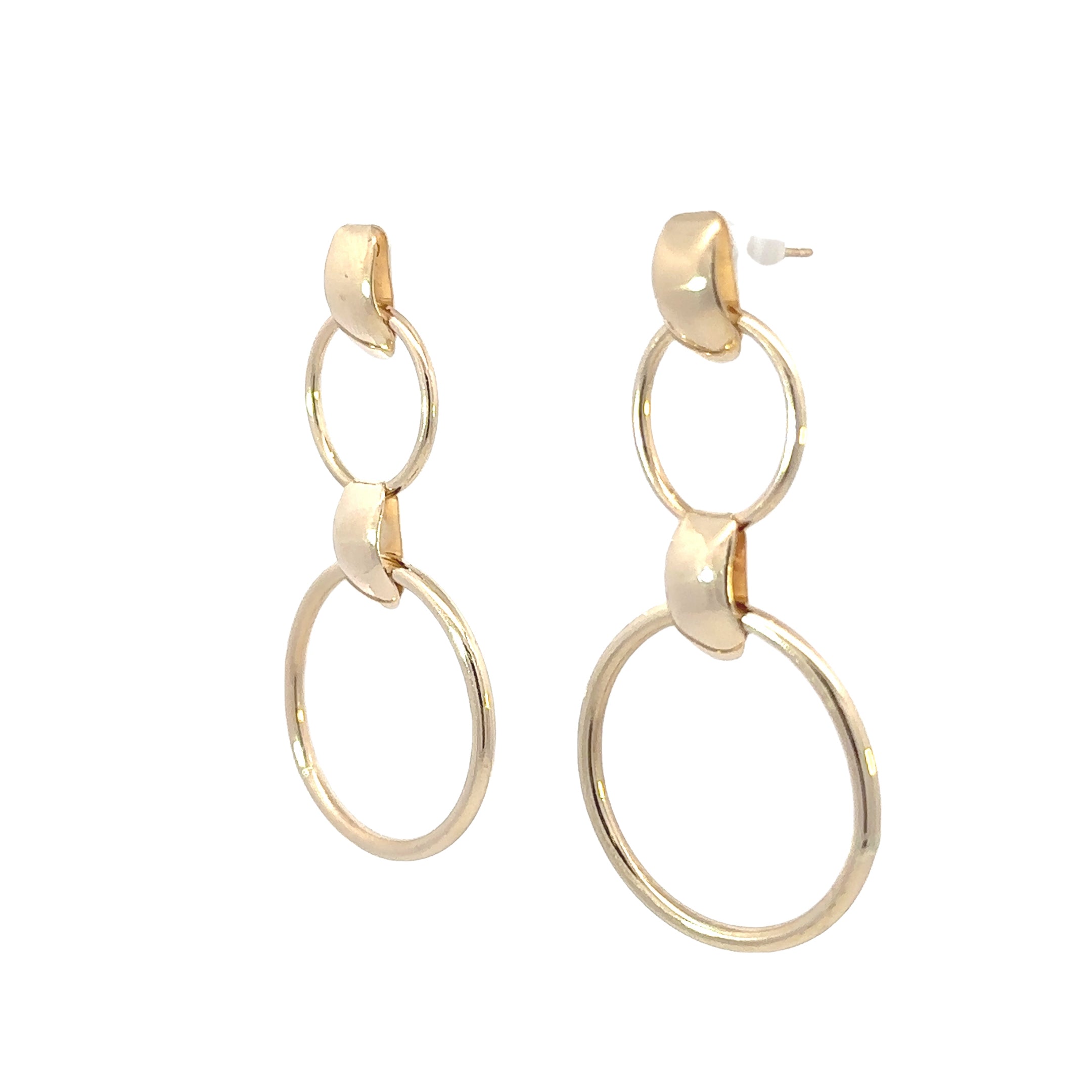 Estate Collection: 14K Yellow Gold Double Ring Drop Dangle Stud Earrings