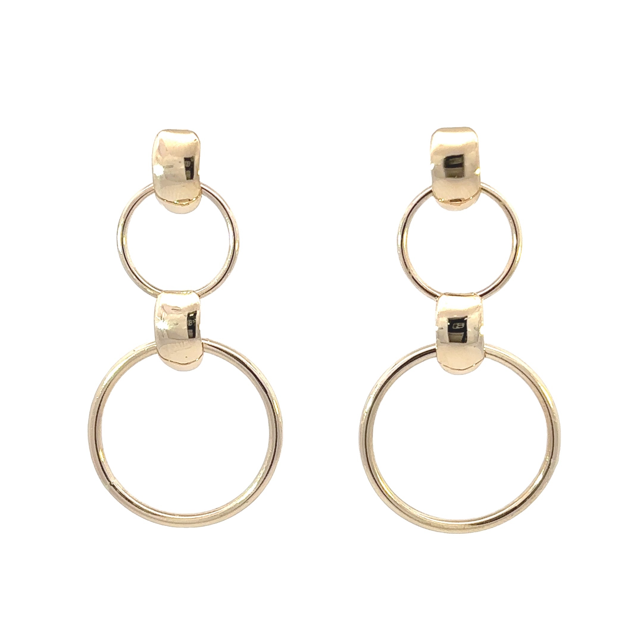 Estate Collection: 14K Yellow Gold Double Ring Drop Dangle Stud Earrings