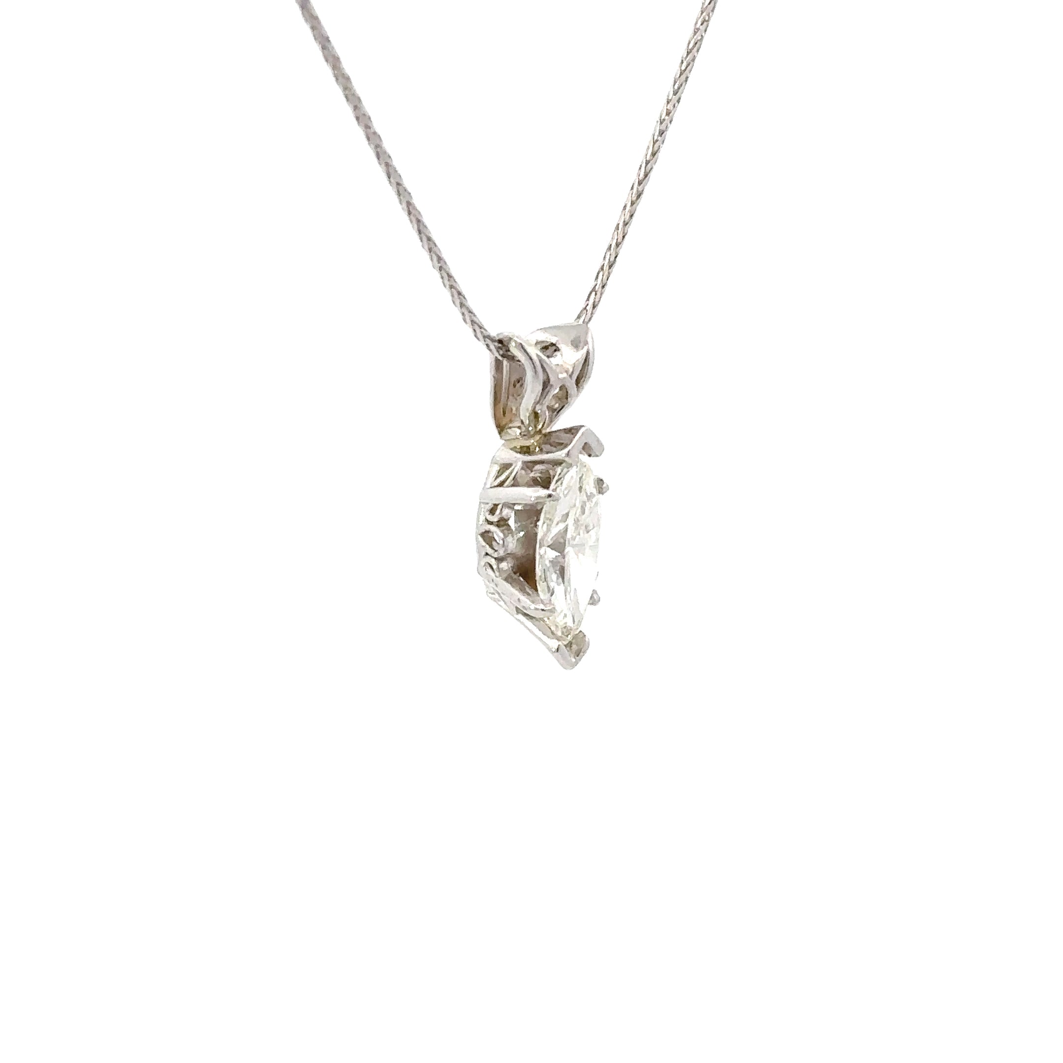 Estate Collection: 14K White Gold 3/4CT. Marquise-Cut Diamond Solitaire Pendant Necklace