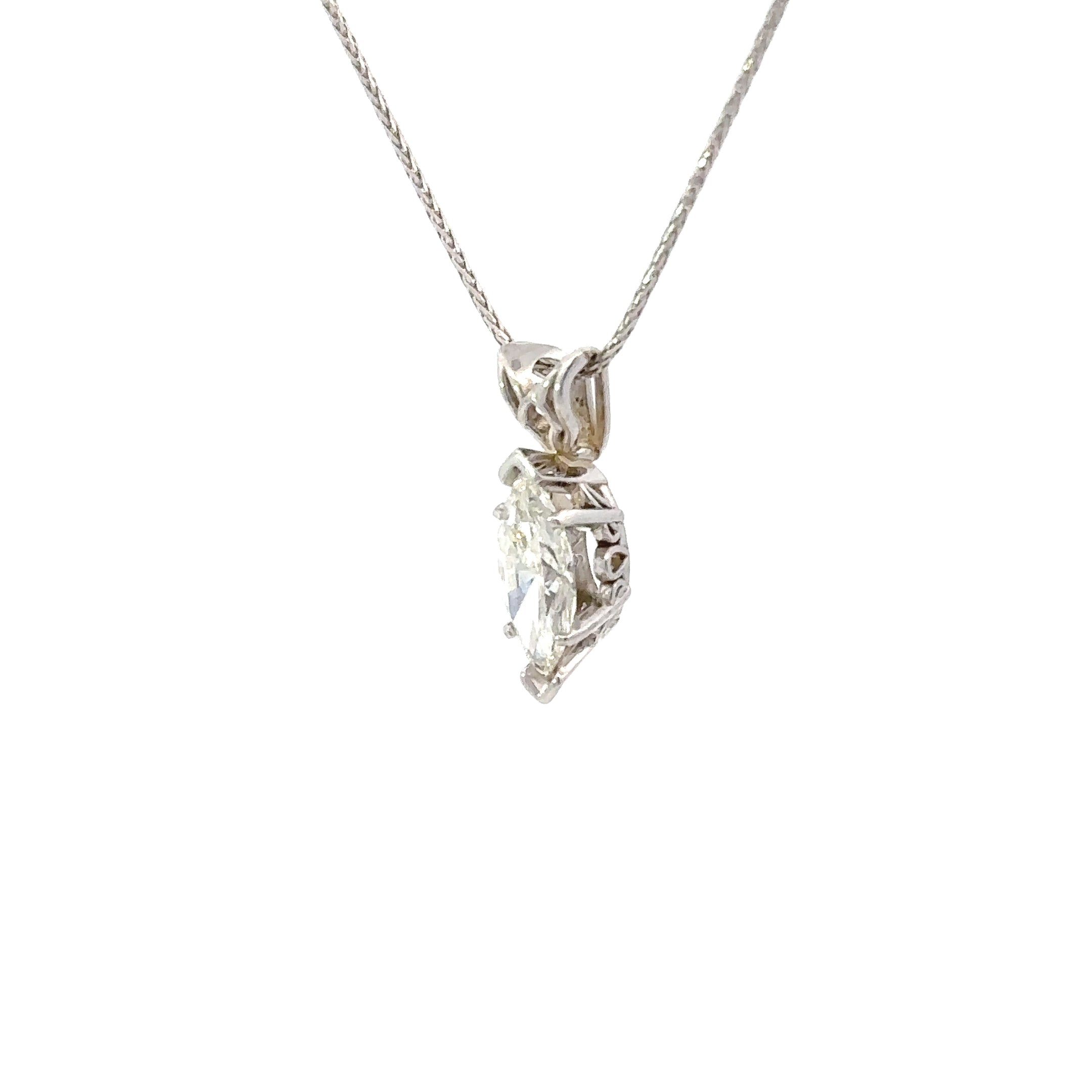 Estate Collection: 14K White Gold 3/4CT. Marquise-Cut Diamond Solitaire Pendant Necklace