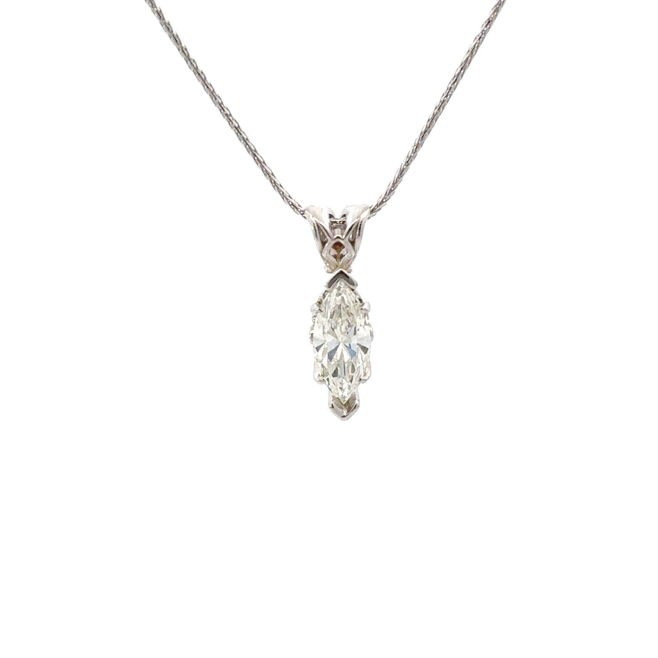 Estate Collection: 14K White Gold 3/4CT. Marquise-Cut Diamond Solitaire Pendant Necklace