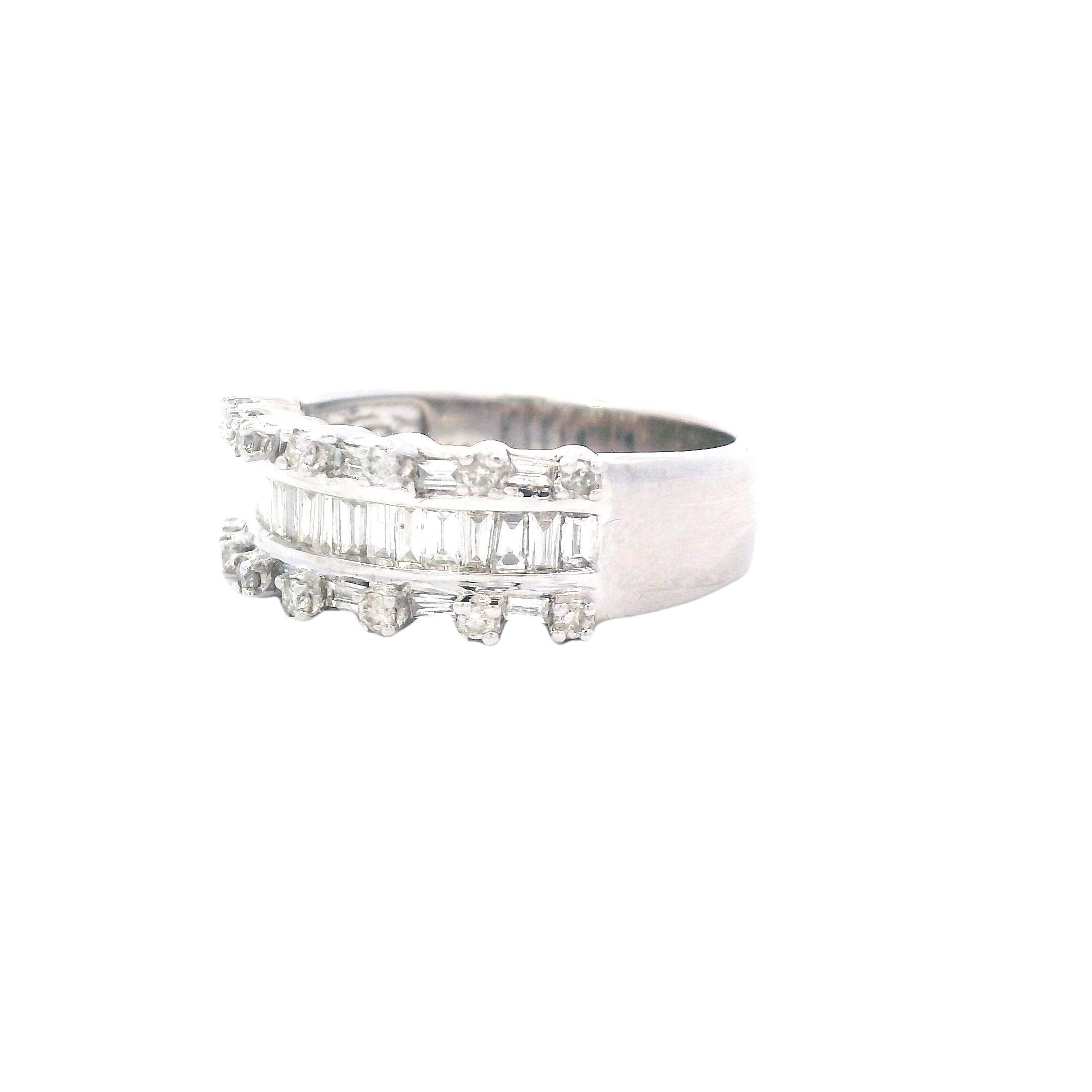 Estate Collection: 14K White Gold Baguette & Round Parapet Diamond Anniversary Band