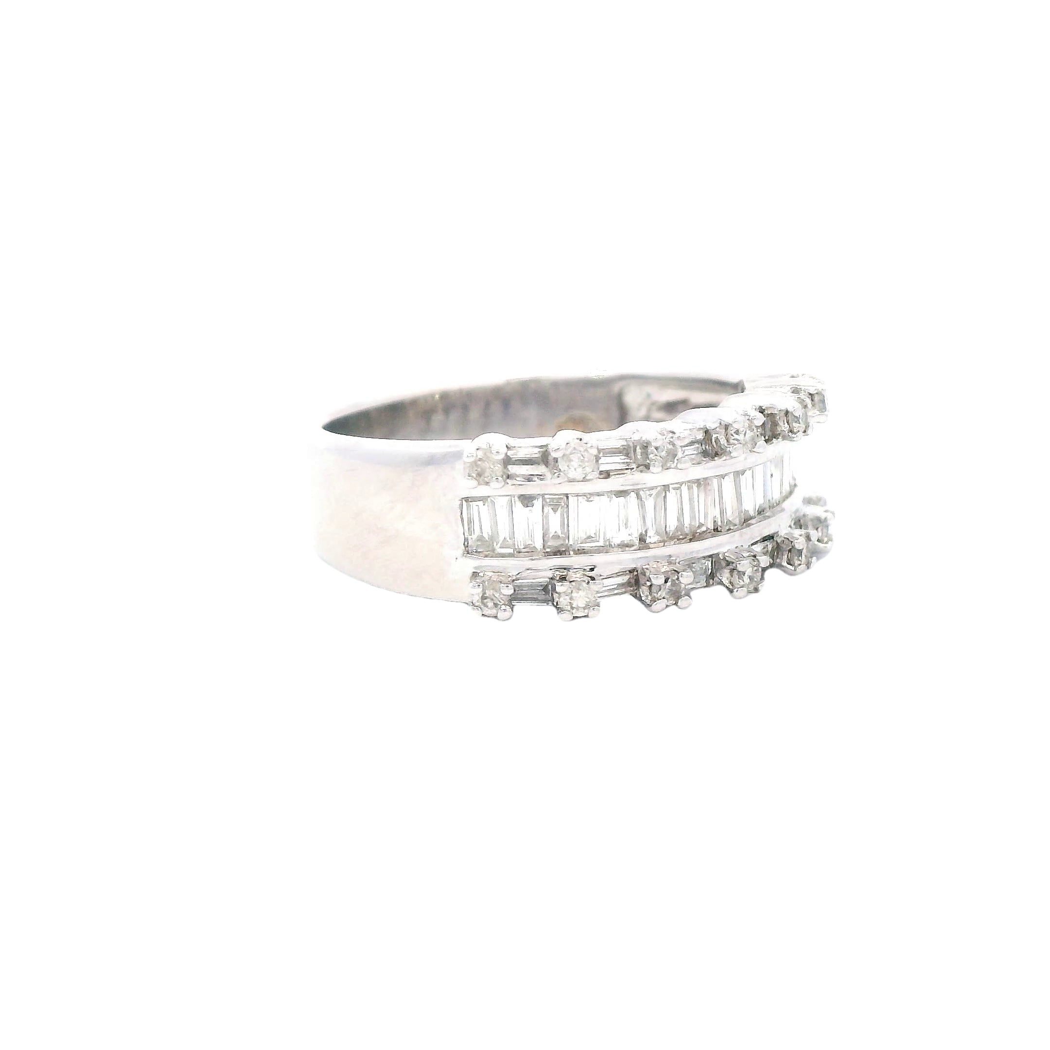 Estate Collection: 14K White Gold Baguette & Round Parapet Diamond Anniversary Band