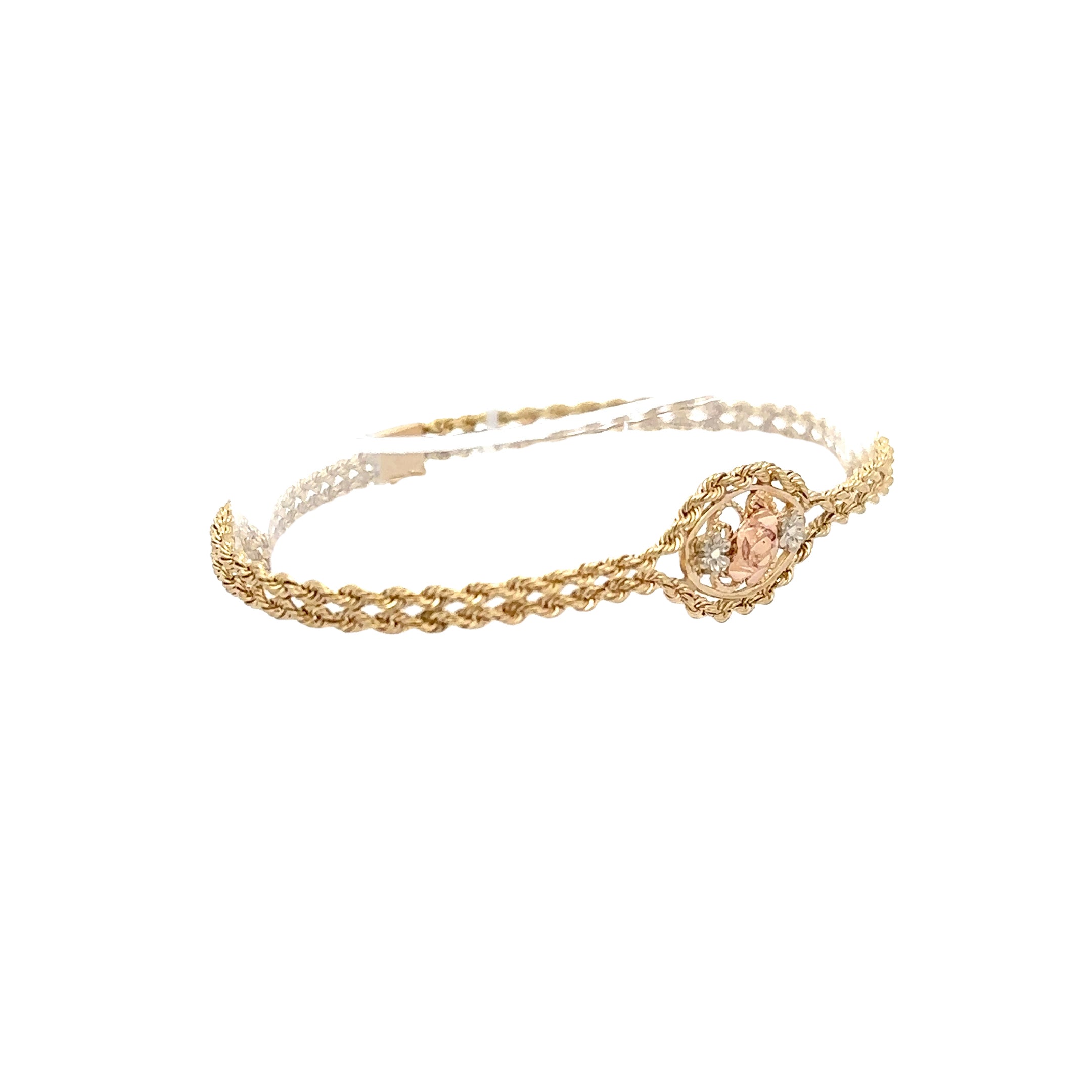 Estate Collection: 14K Yellow Gold Vintage Rose & White Gold Flower Rope Bracelet