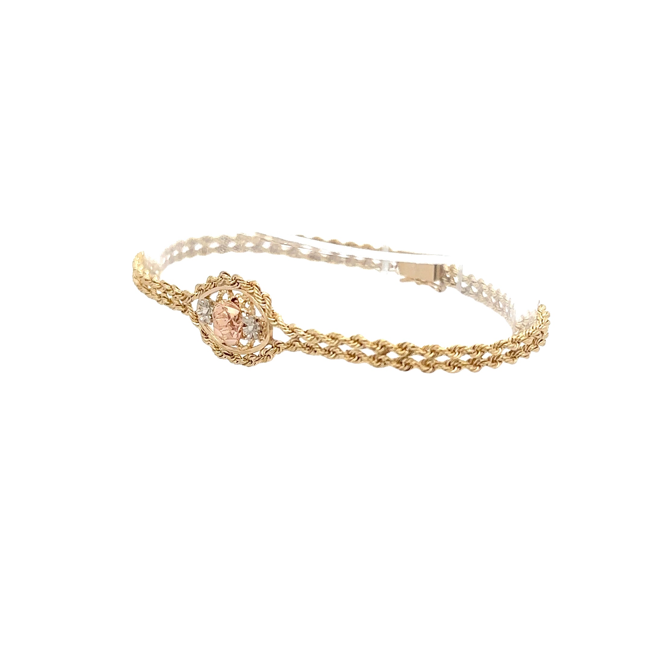 Estate Collection: 14K Yellow Gold Vintage Rose & White Gold Flower Rope Bracelet