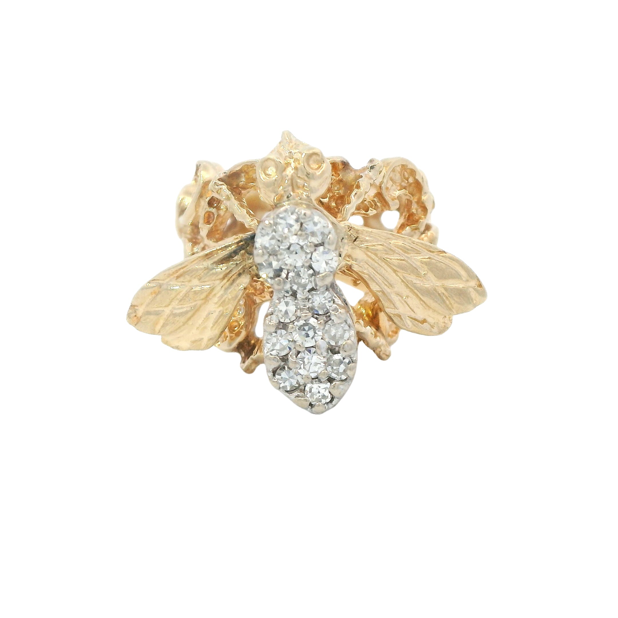 Estate Collection: 14K Yellow Gold Bespoke Diamond Bee Ring