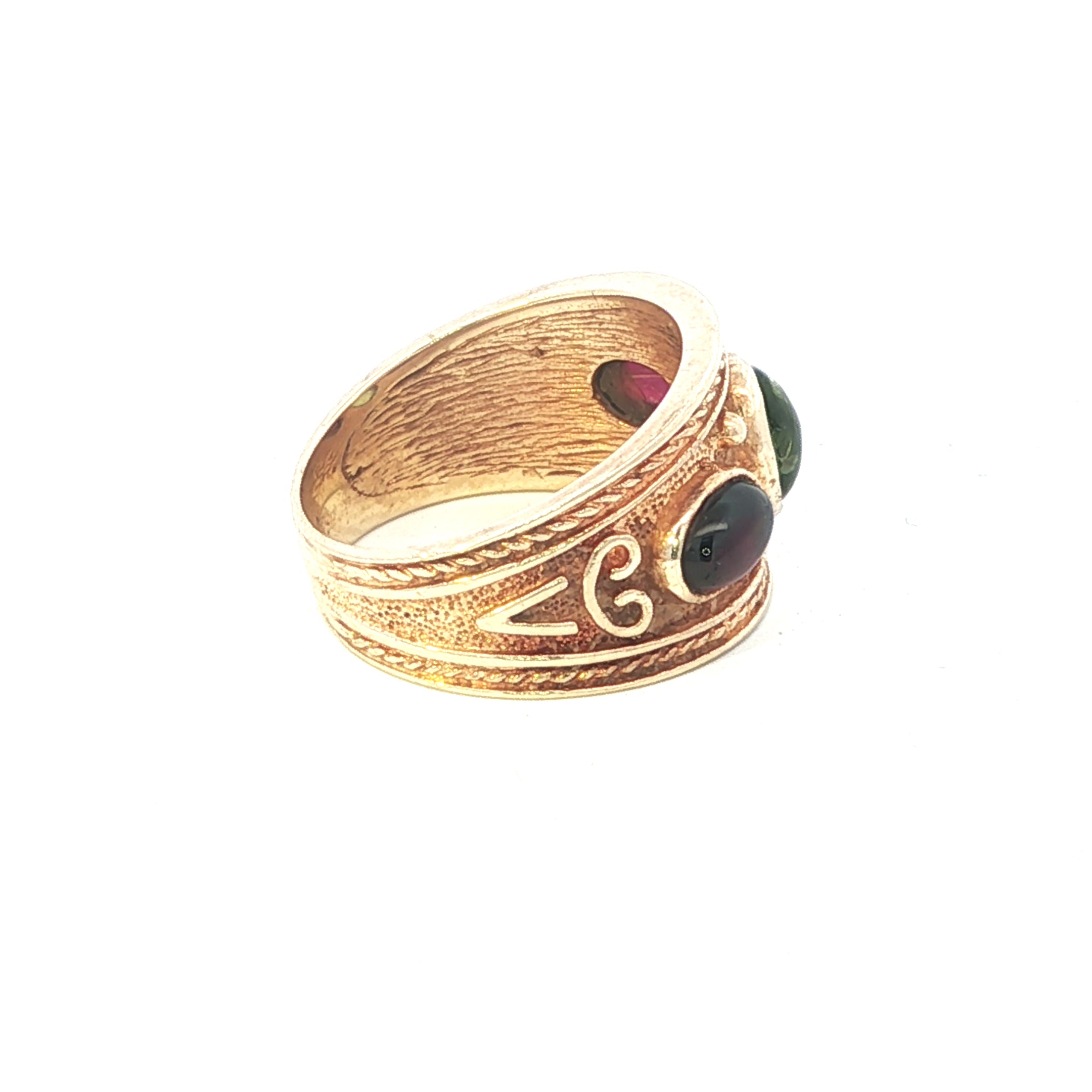 Estate Collection: 10K Yellow Gold 3-Stone Cabachon Statement Ring
