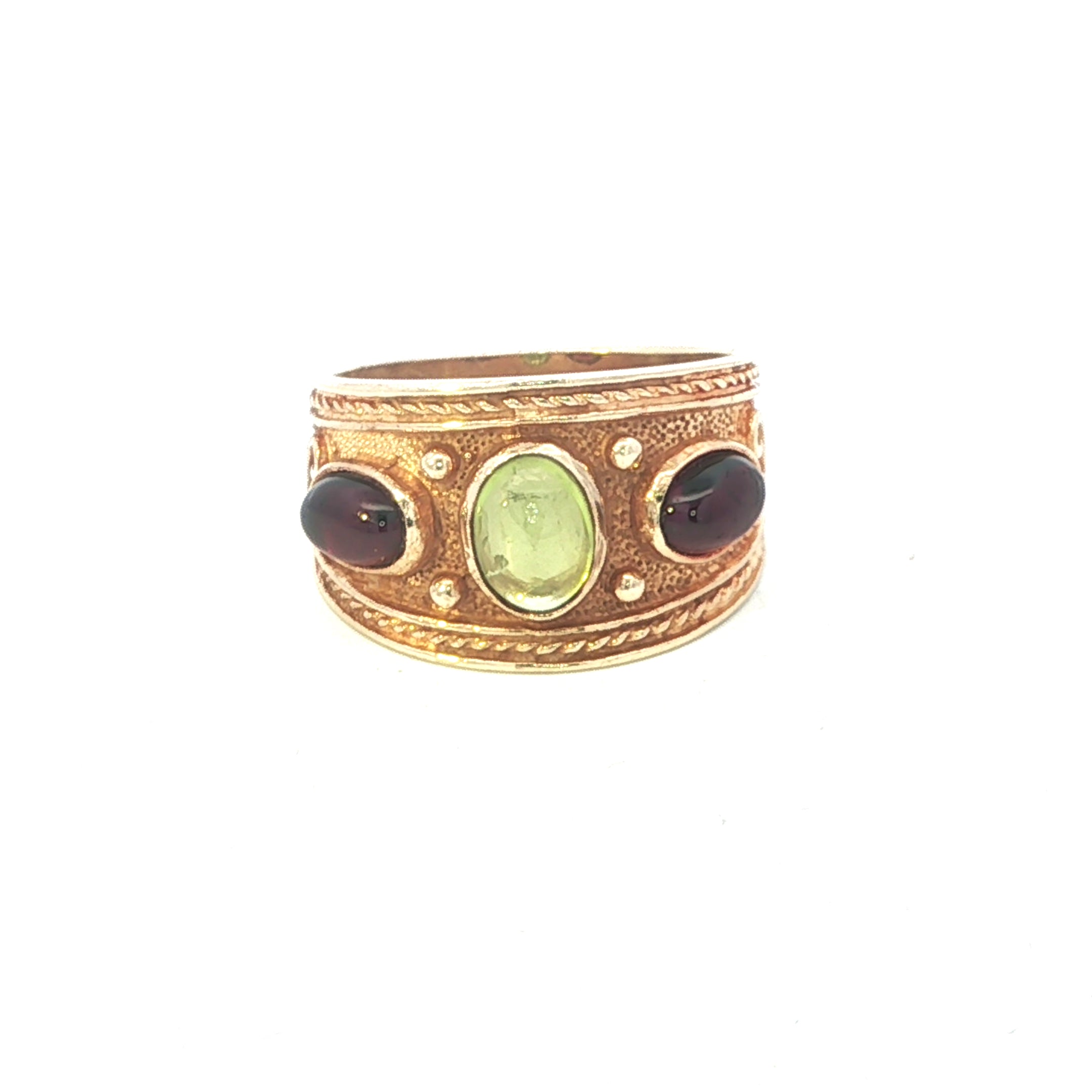 Estate Collection: 10K Yellow Gold 3-Stone Cabachon Statement Ring