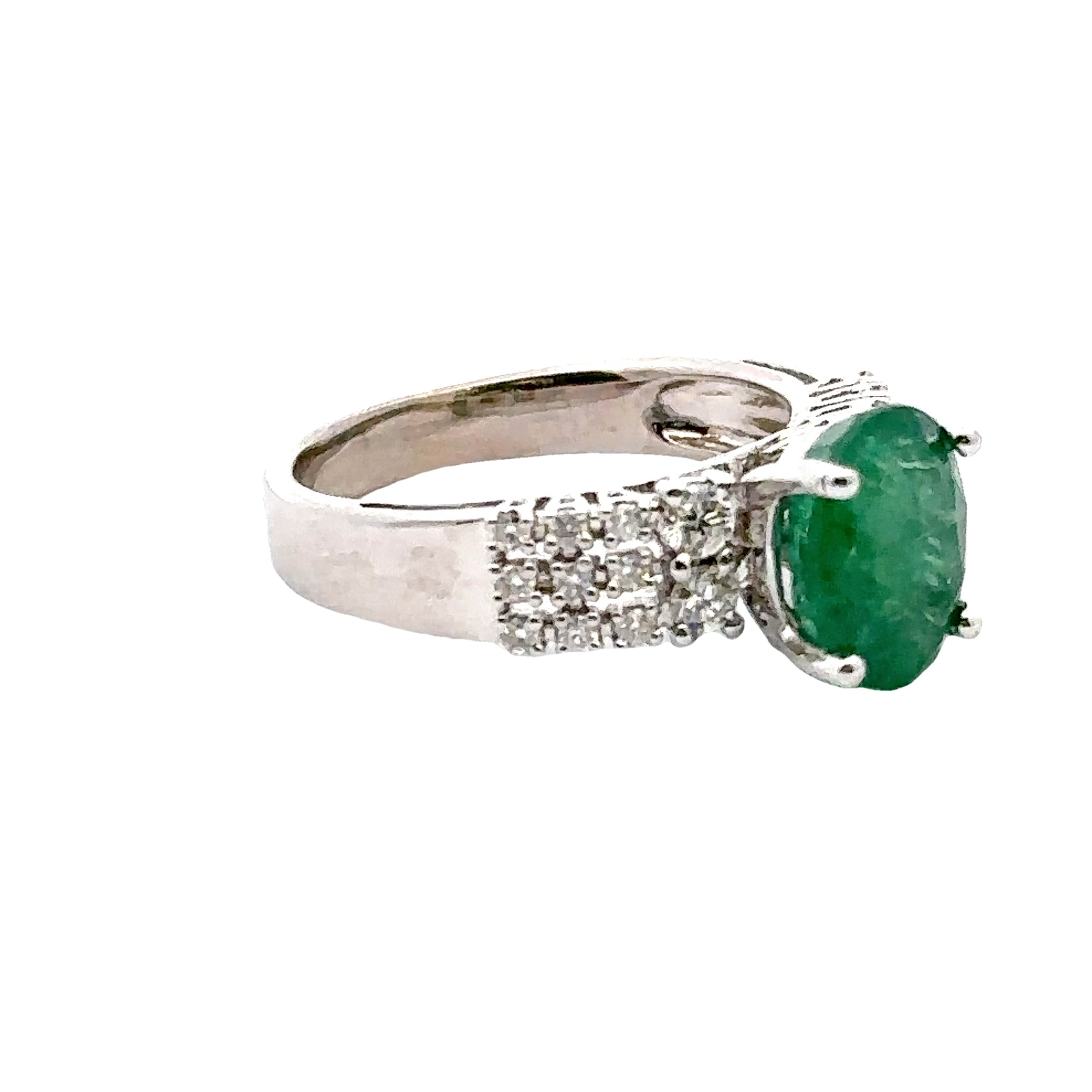 Estate Collection: 18K White Gold Oval-Cut Emerald & Diamond Ring