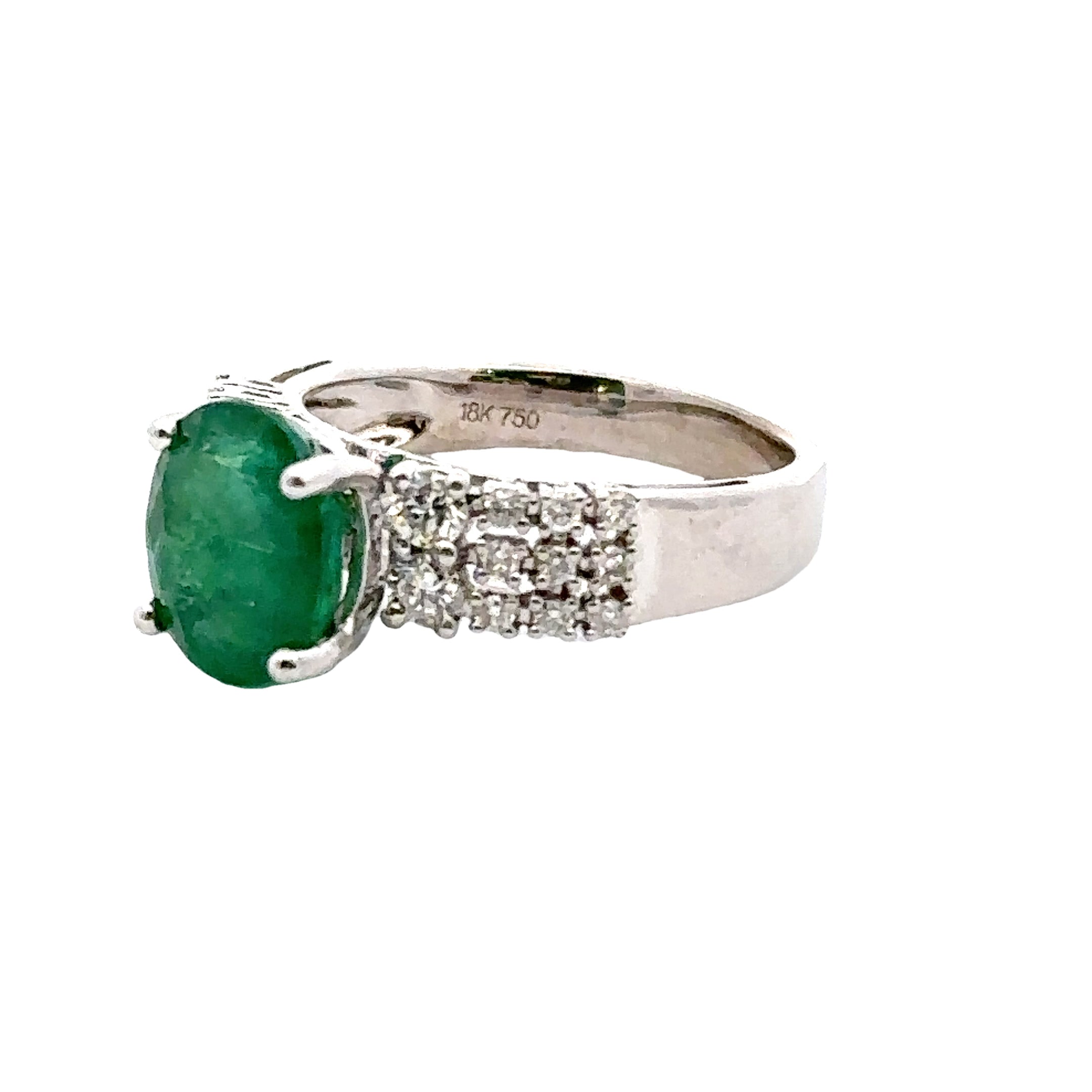 Estate Collection: 18K White Gold Oval-Cut Emerald & Diamond Ring