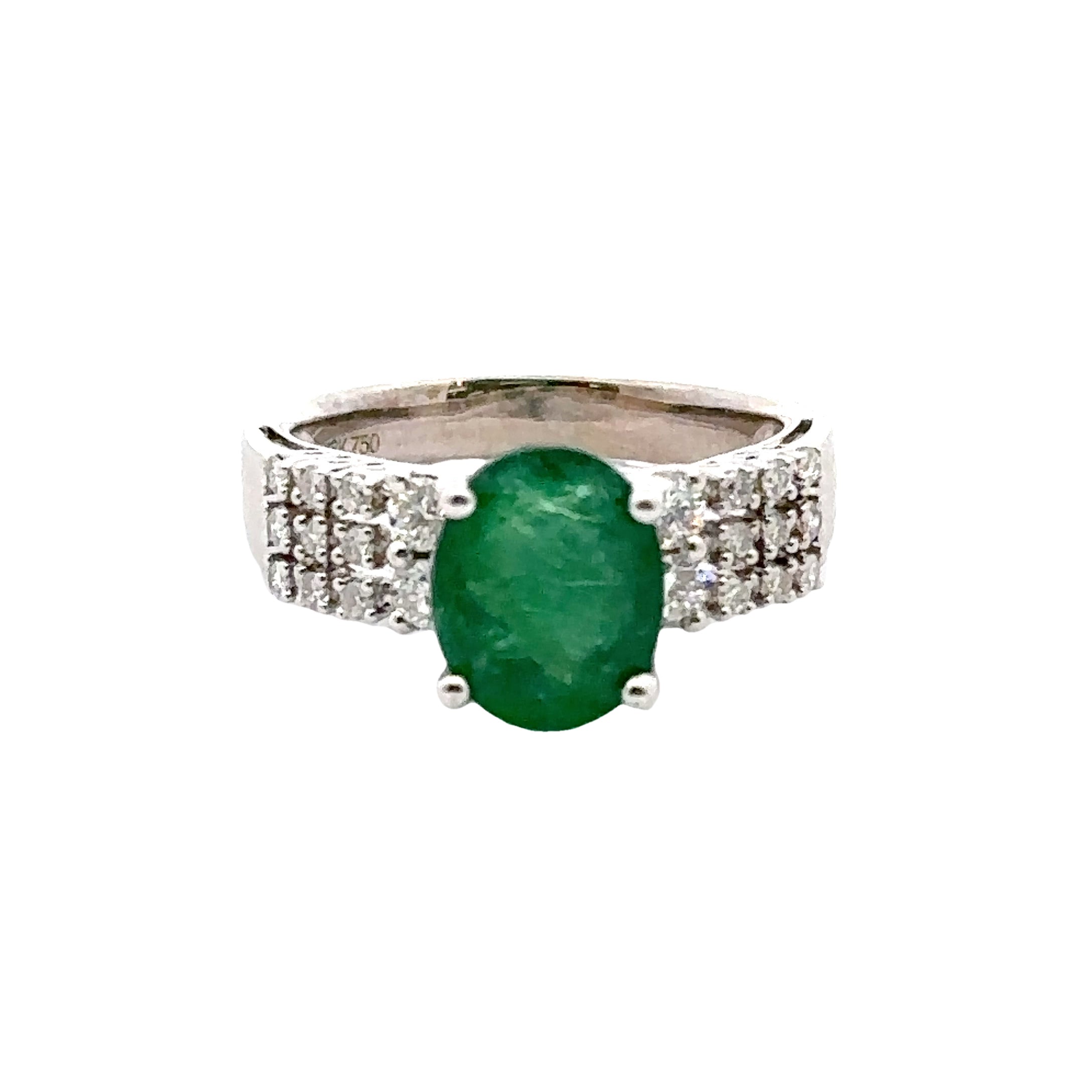 Estate Collection: 18K White Gold Oval-Cut Emerald & Diamond Ring