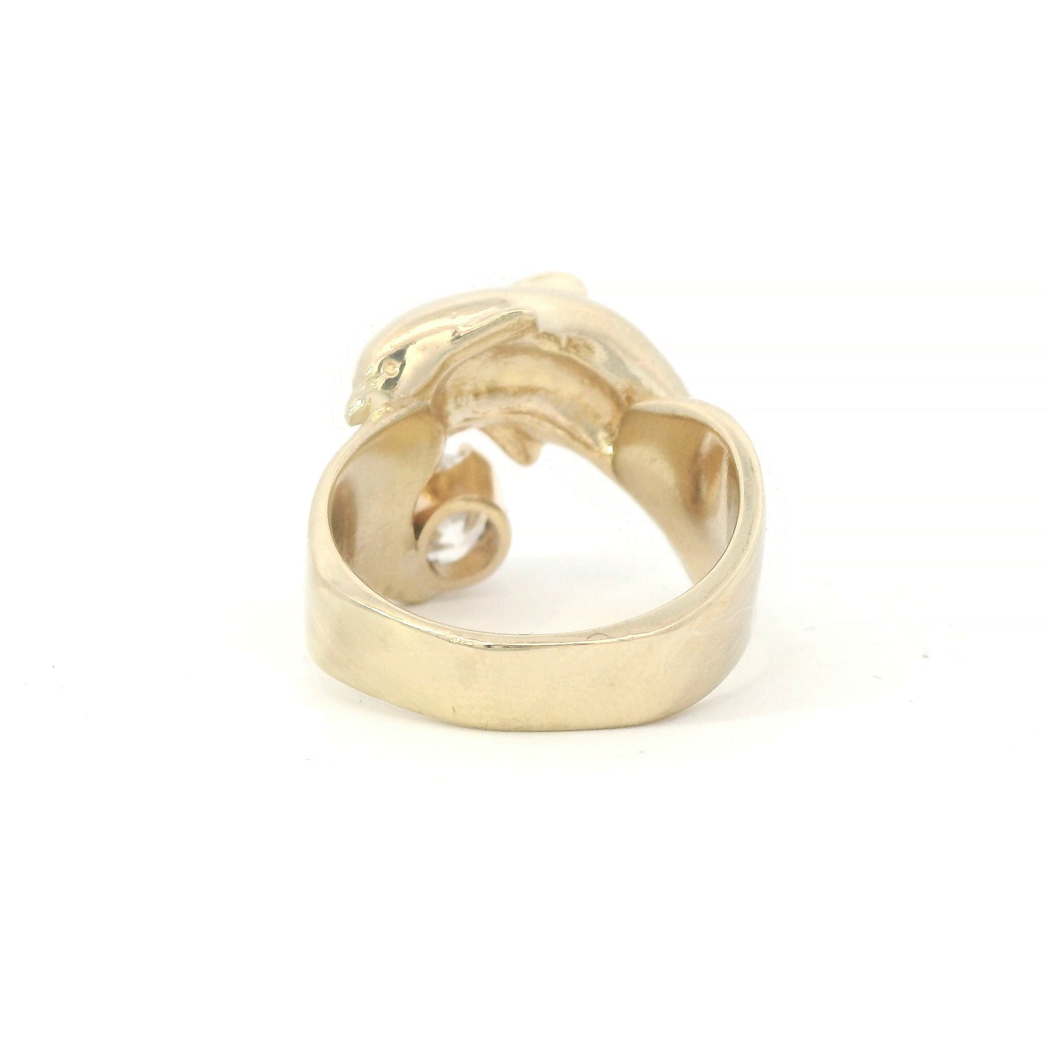 Estate Collection: 14K Yellow Gold Dolphin & Cubic Zirconia Ring