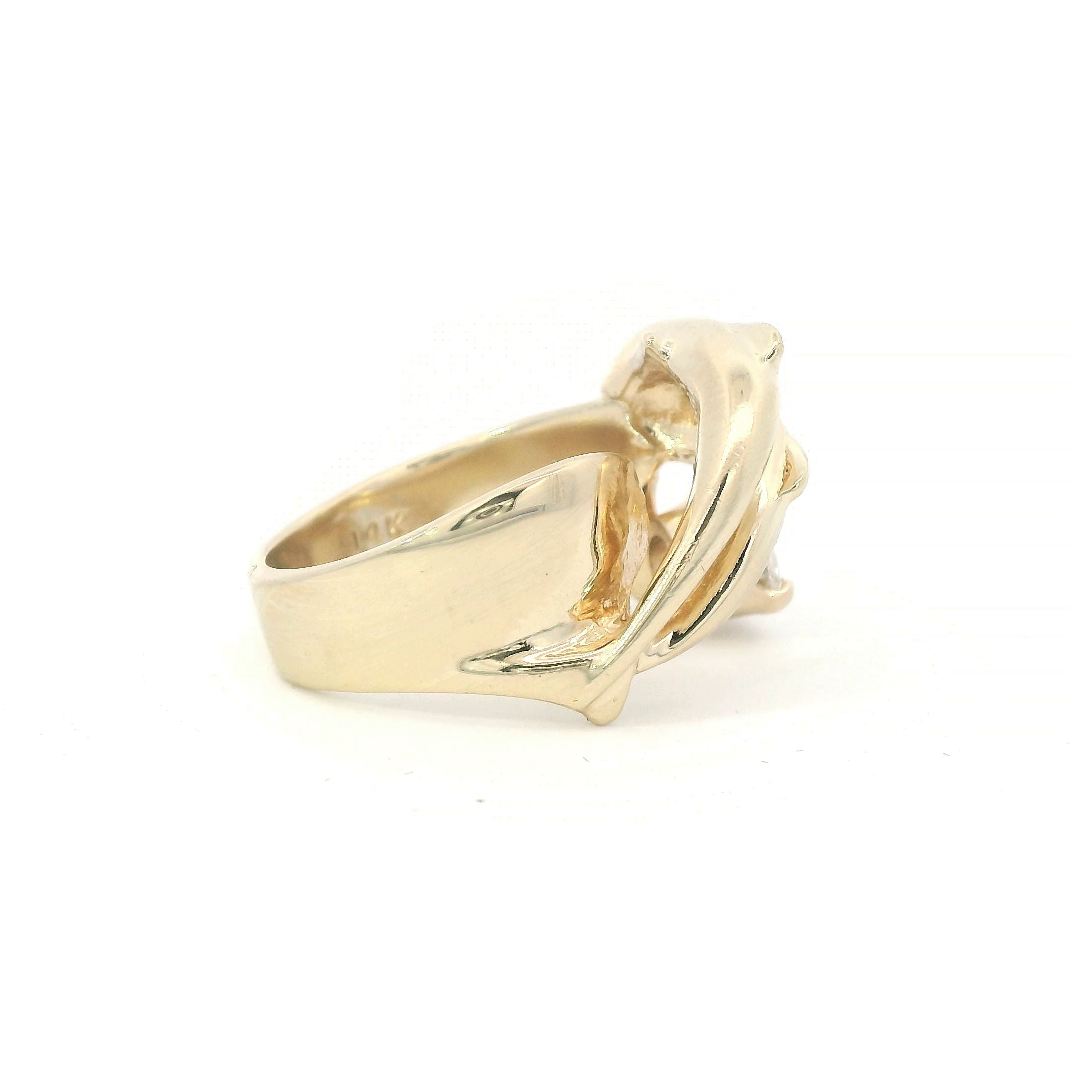 Estate Collection: 14K Yellow Gold Dolphin & Cubic Zirconia Ring