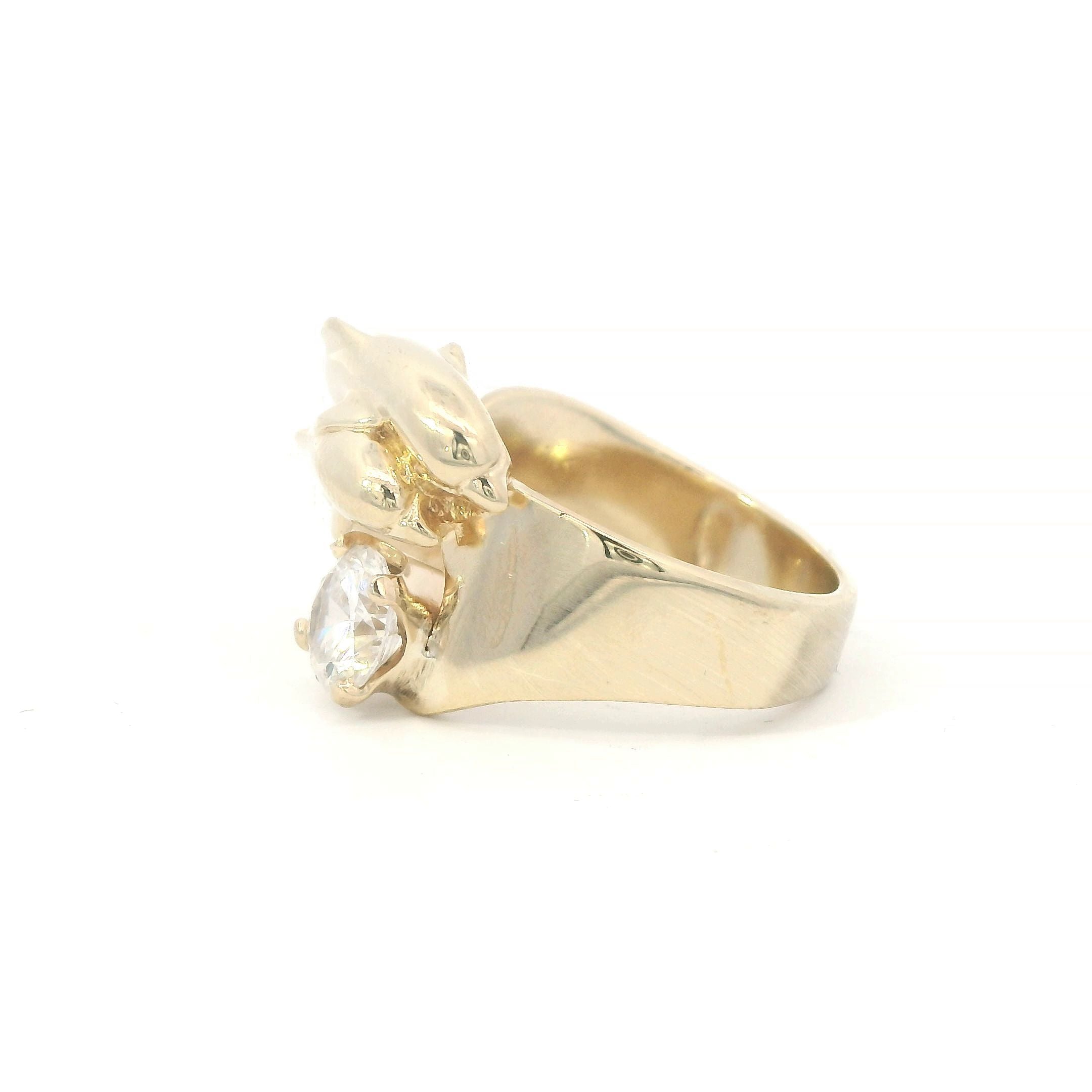 Estate Collection: 14K Yellow Gold Dolphin & Cubic Zirconia Ring