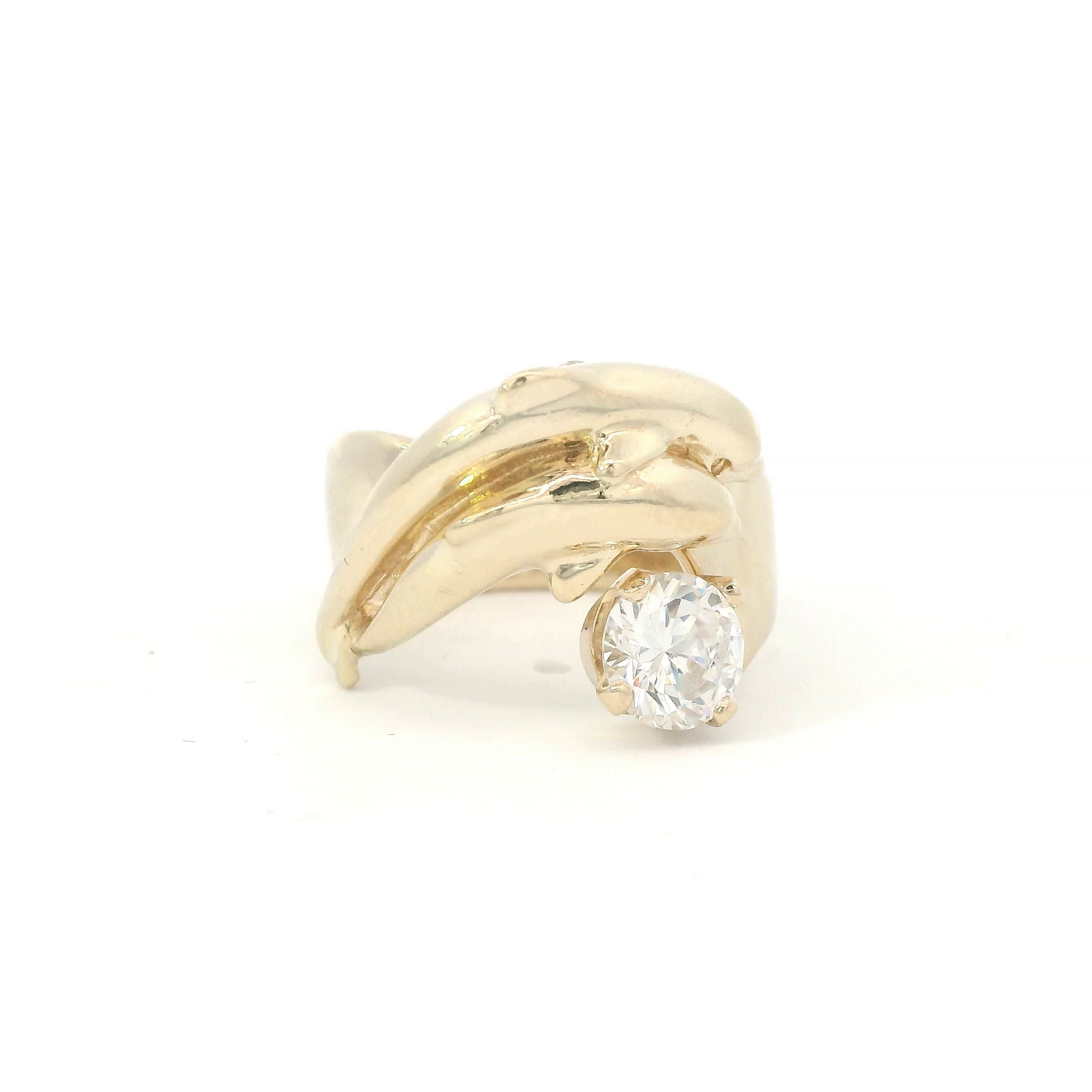 Estate Collection: 14K Yellow Gold Dolphin & Cubic Zirconia Ring