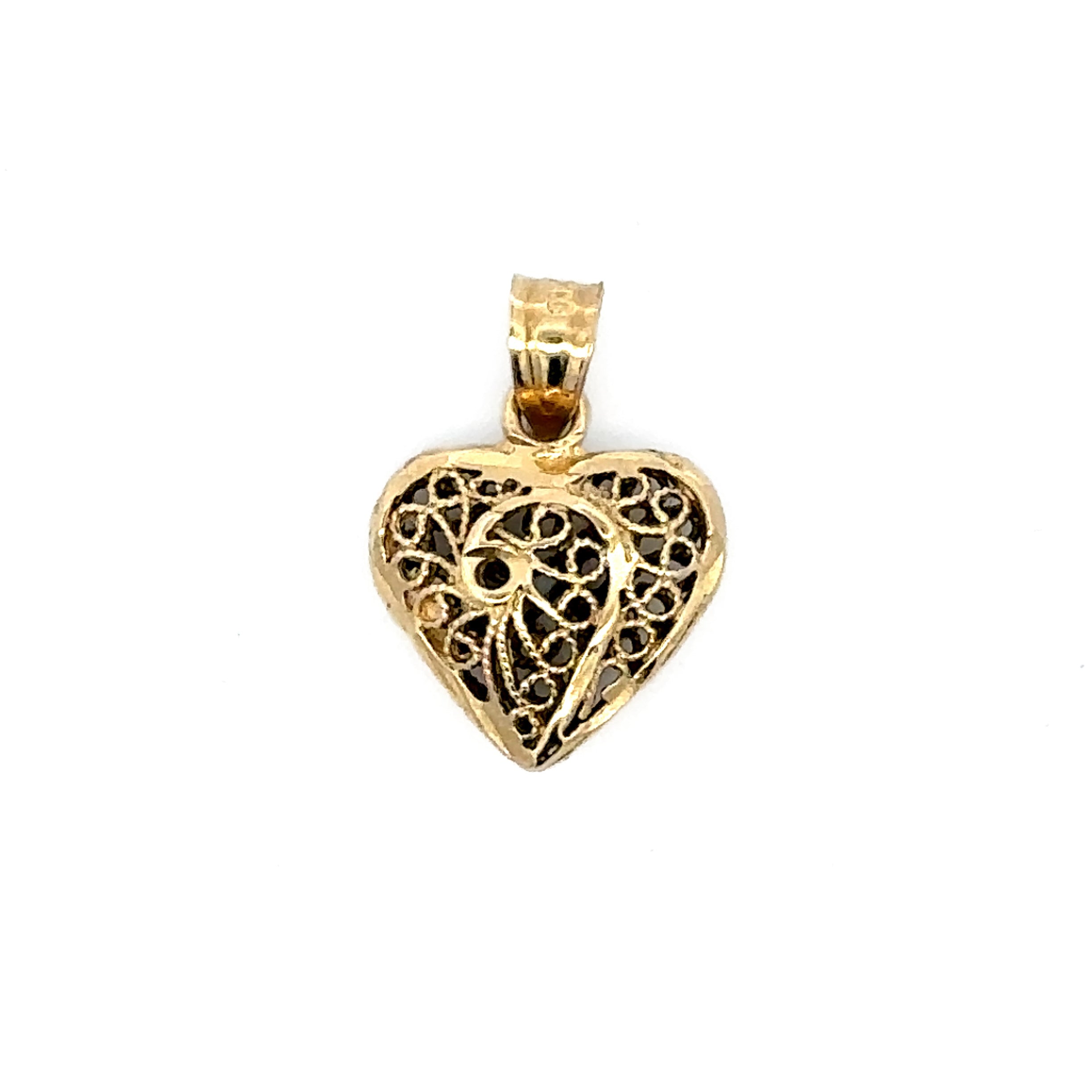 Estate Collection: 14K Yellow Gold Filligree Heart Pendant without Chain