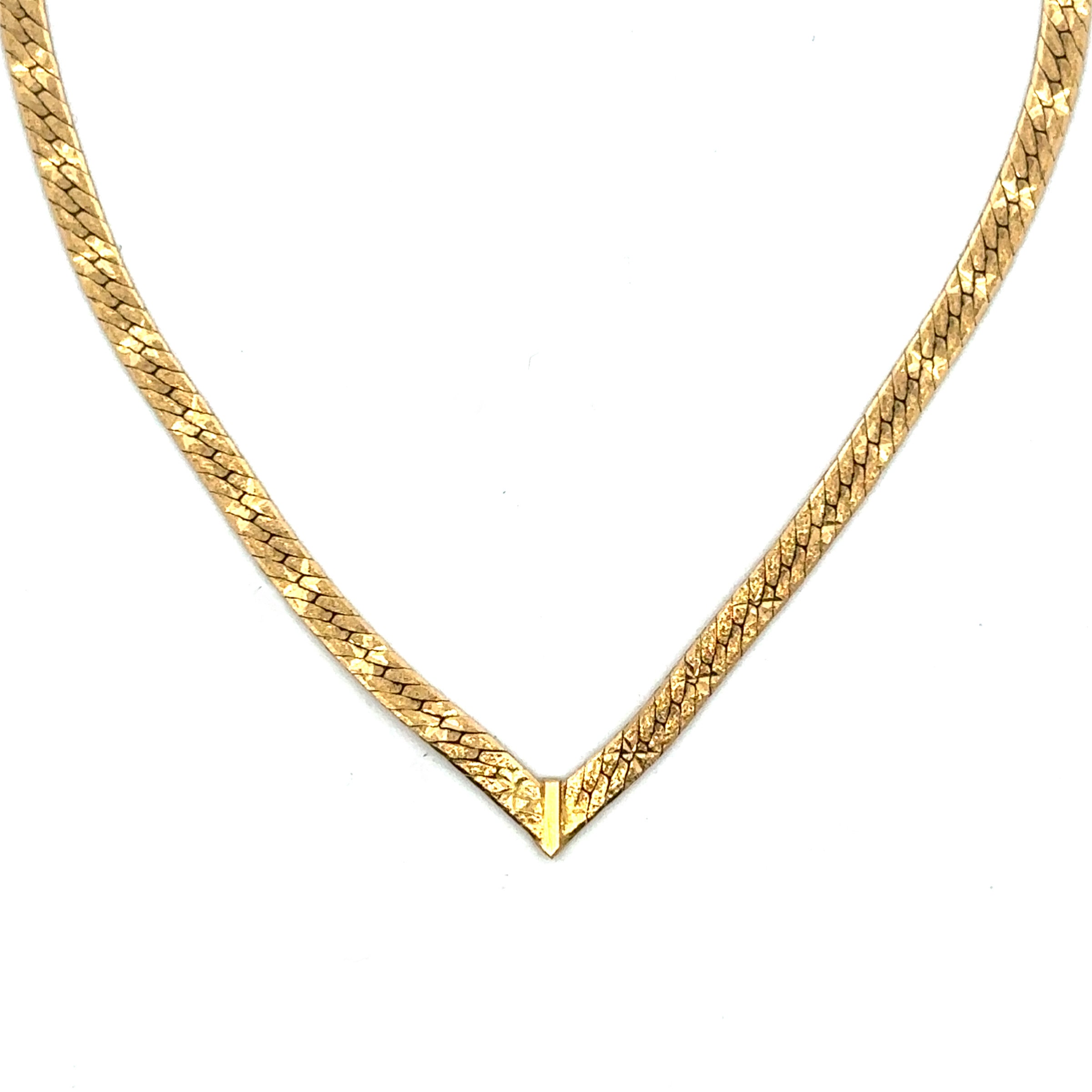 Estate Collection: 14K Yellow Gold Herringbone V-Shaped 15.75" Necklace
