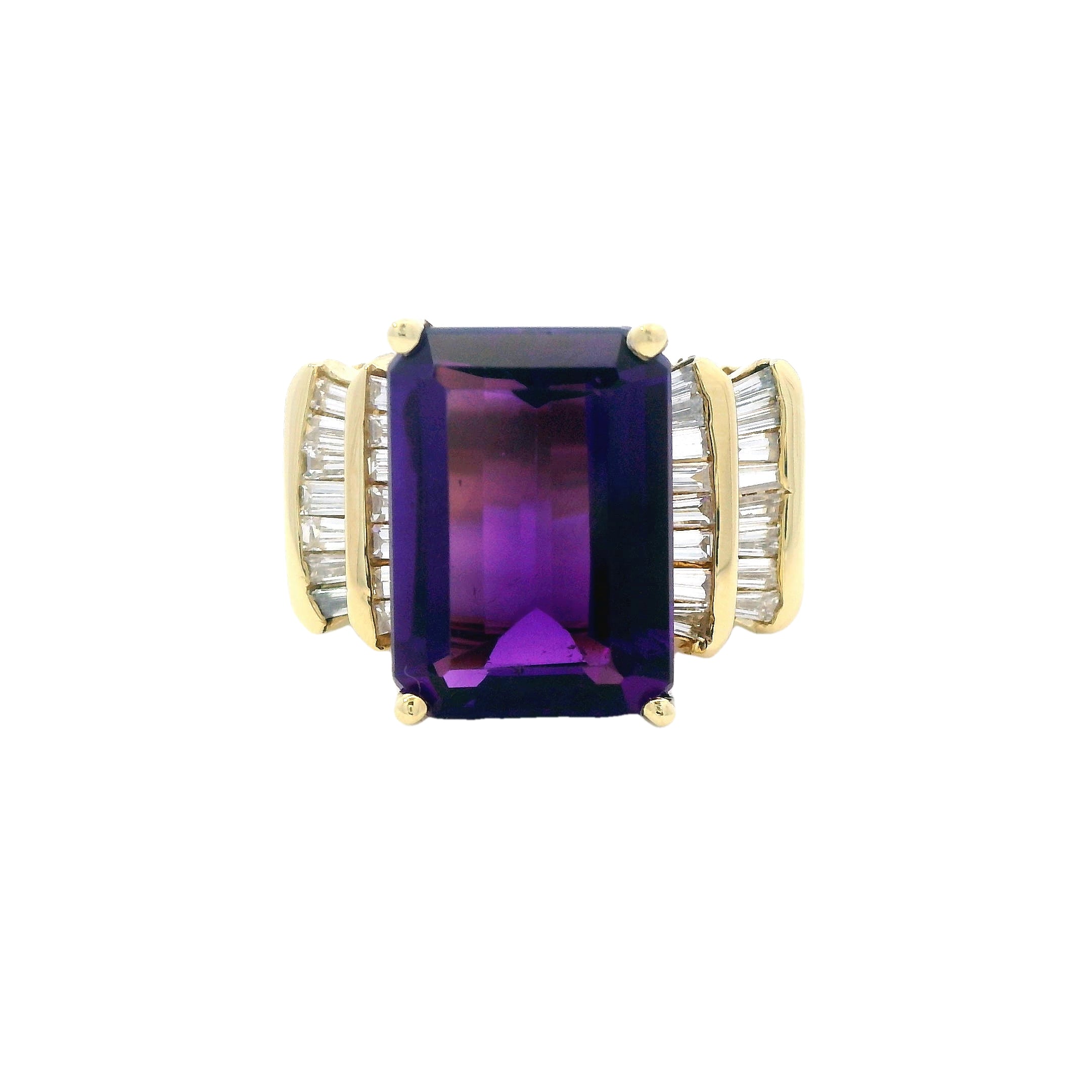 Estate Collection: 18K Yellow Gold Amethyst and Diamond Cocktail Statement Ring